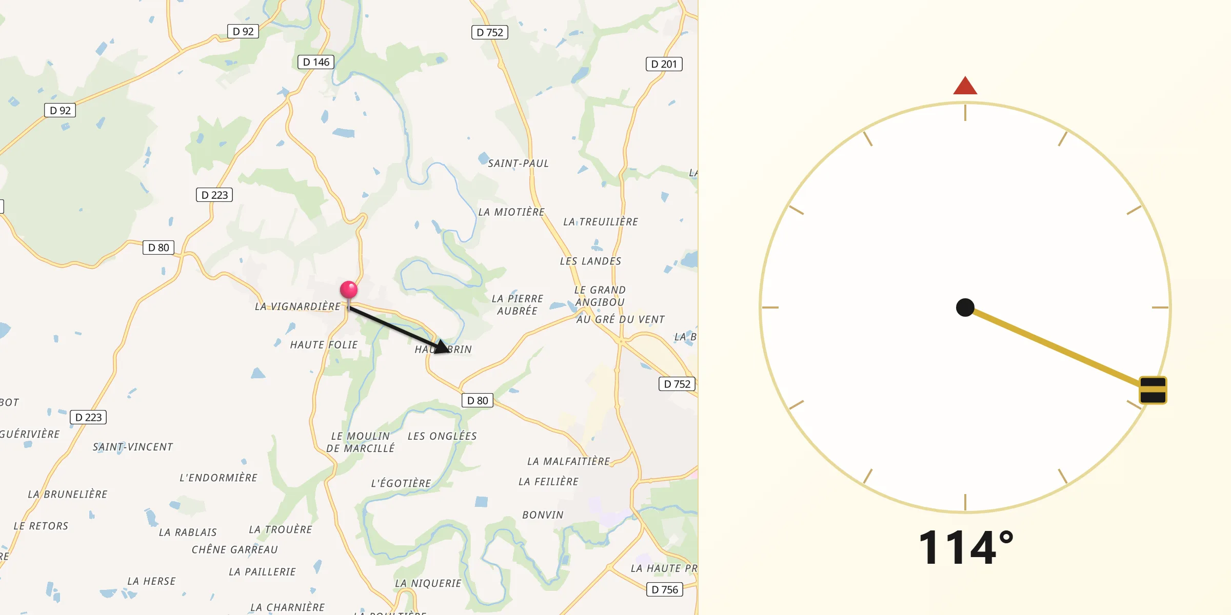 Direction vers la Qibla depuis Le Fief-Sauvin