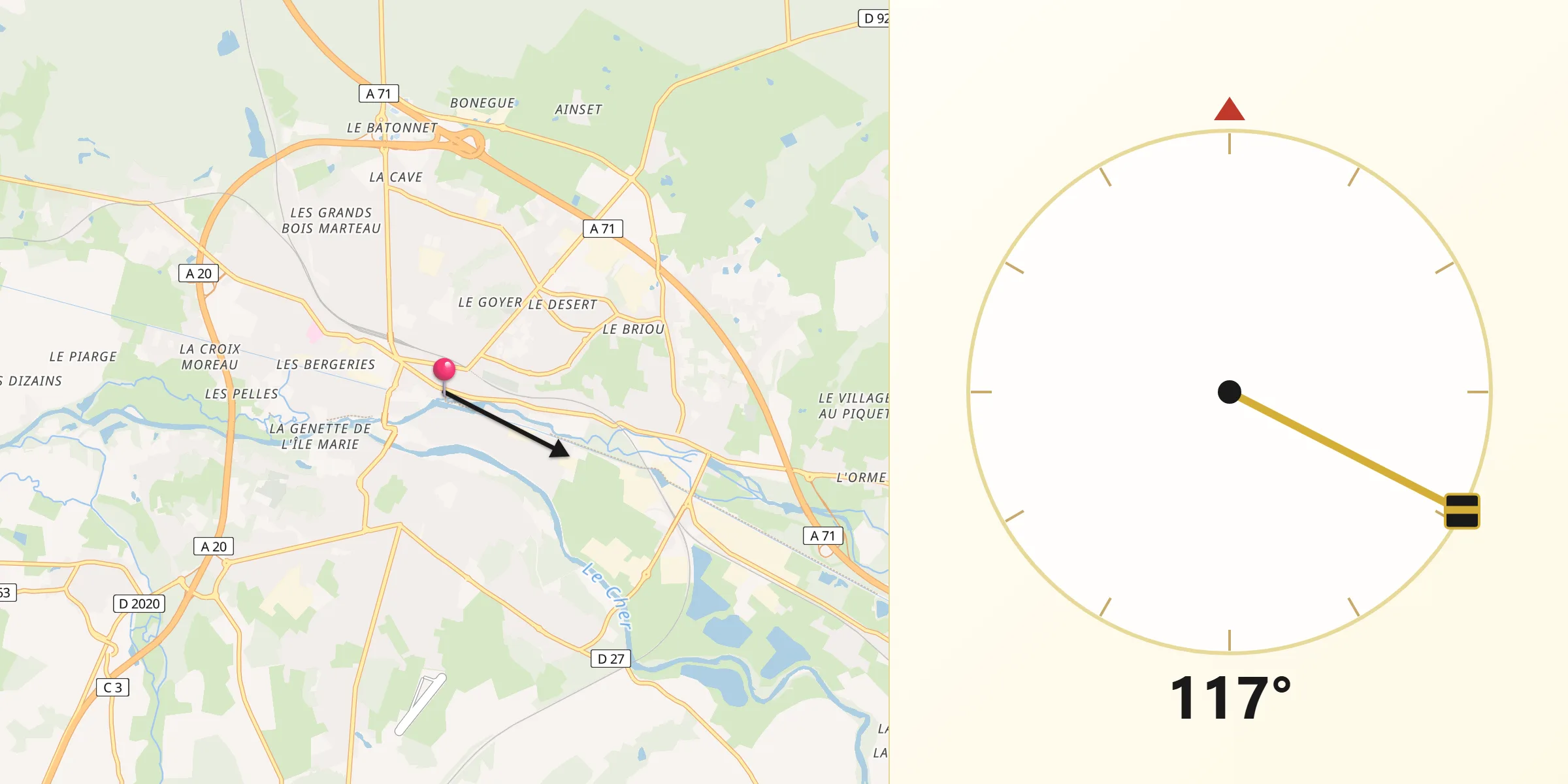 Direction vers la Qibla depuis Vierzon