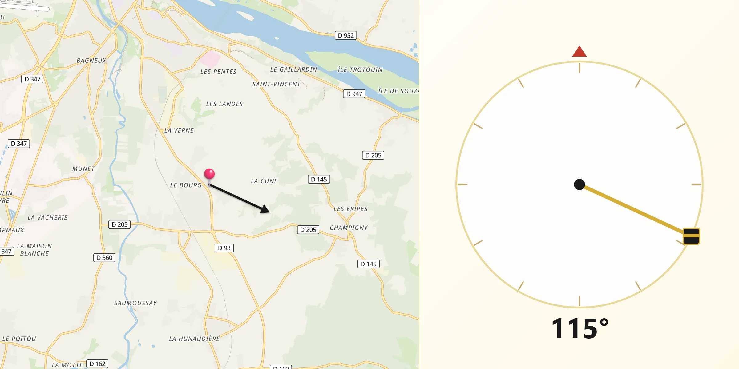 Direction vers la Qibla depuis Varrains