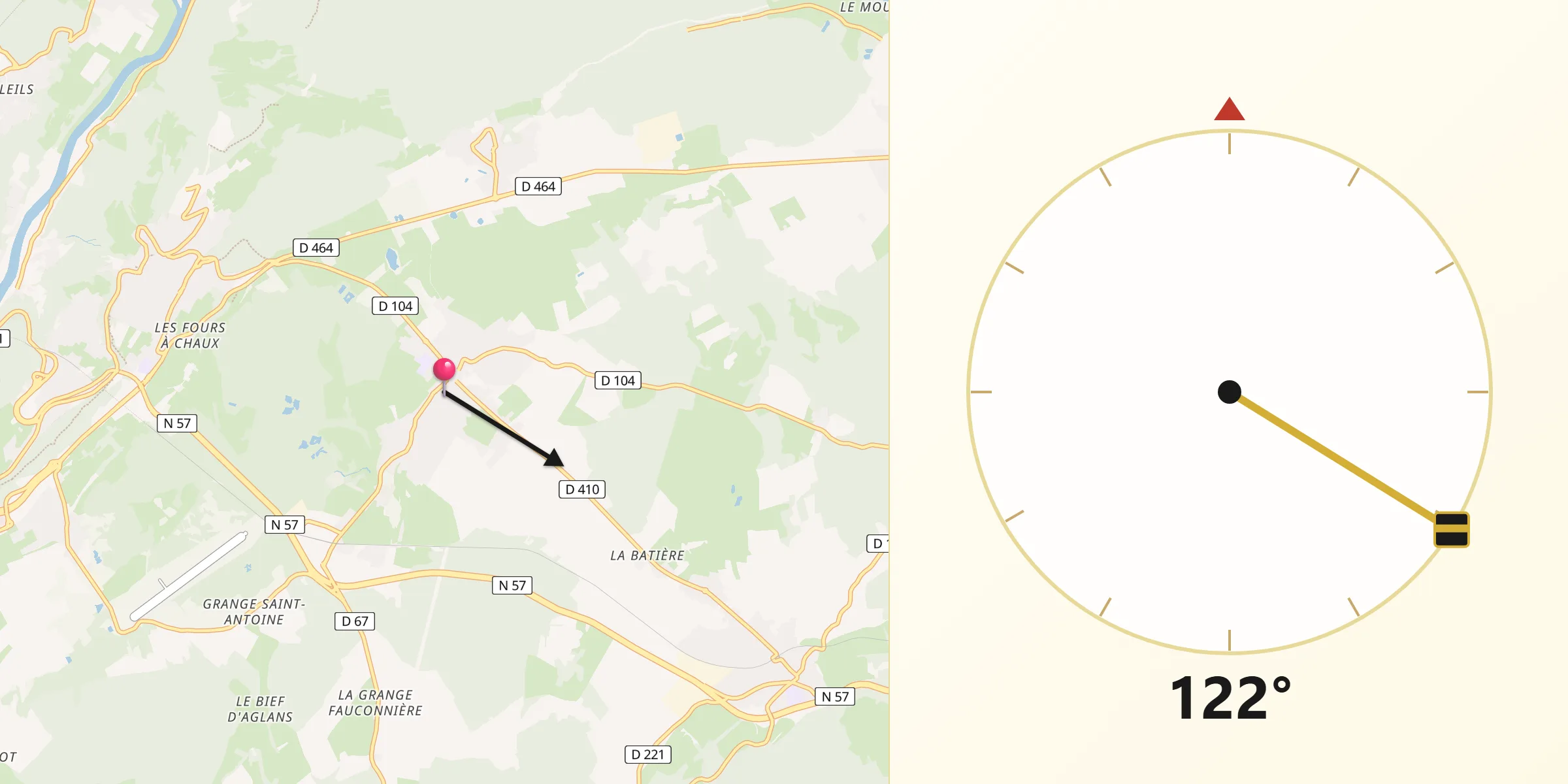 Direction vers la Qibla depuis Saône