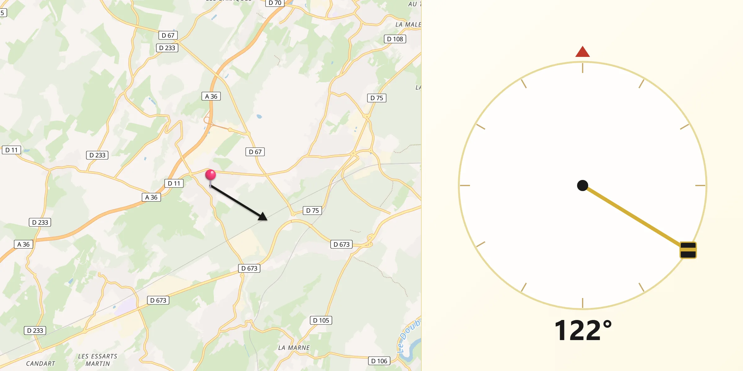 Direction vers la Qibla depuis Chemaudin