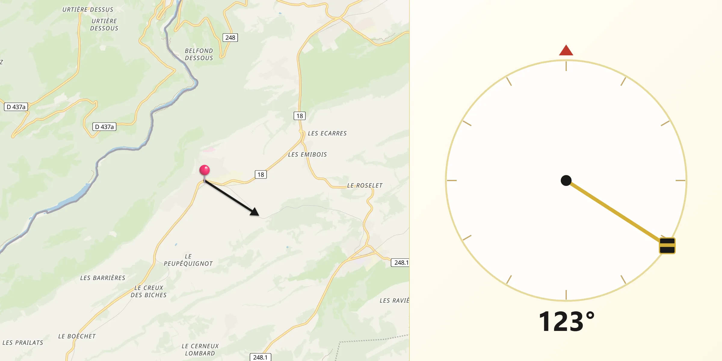 Direction vers la Qibla depuis Le Noirmont