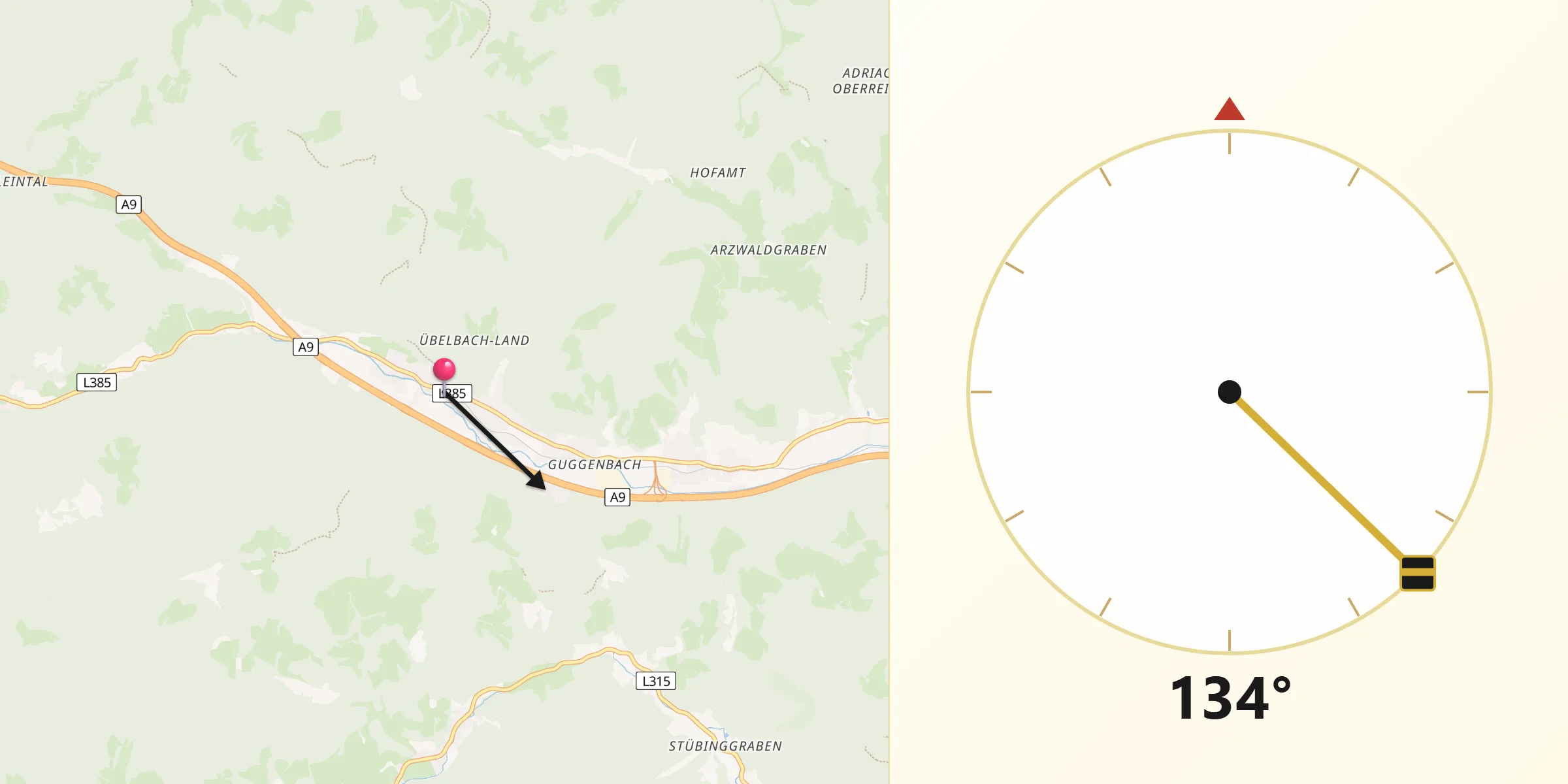 Qibla-Richtung von Übelbach