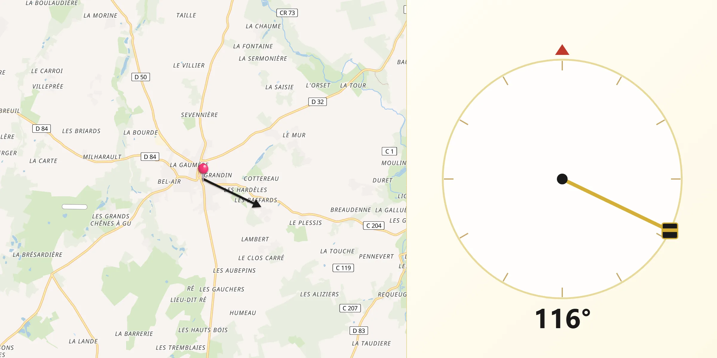 Direction vers la Qibla depuis Saint-Branchs