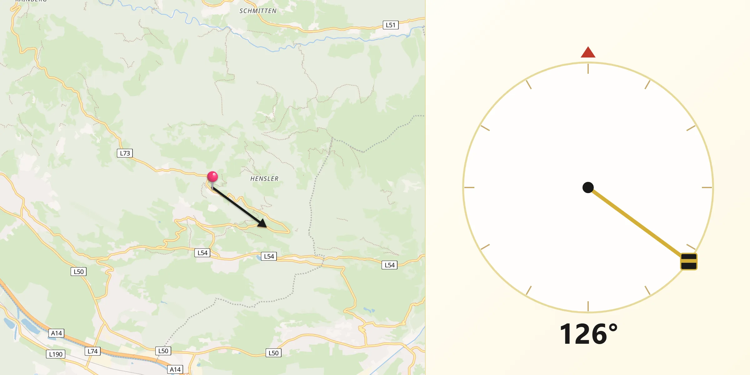 Qibla-Richtung von Dünserberg