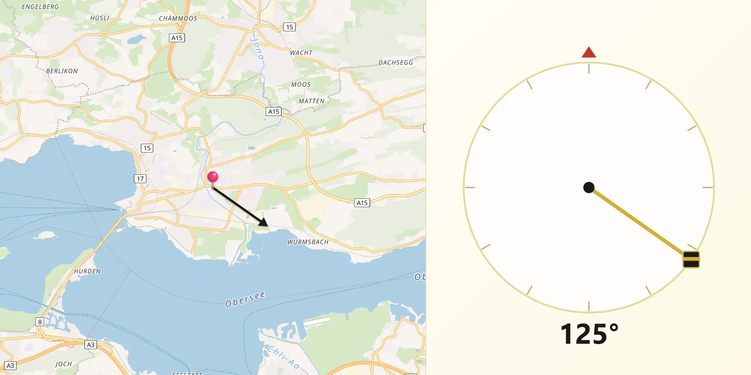 Direction vers la Qibla depuis Jona