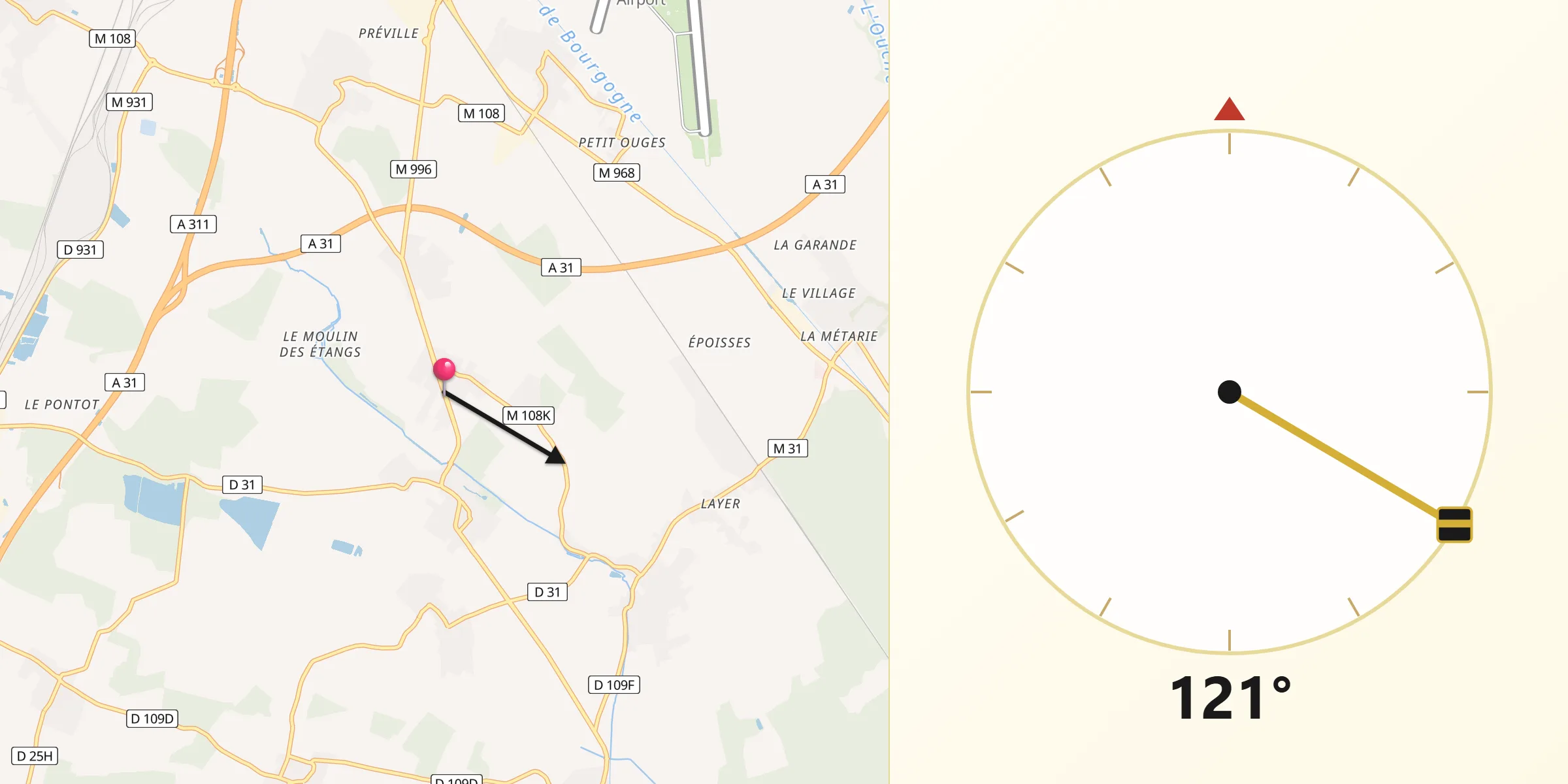 Direction vers la Qibla depuis Fénay
