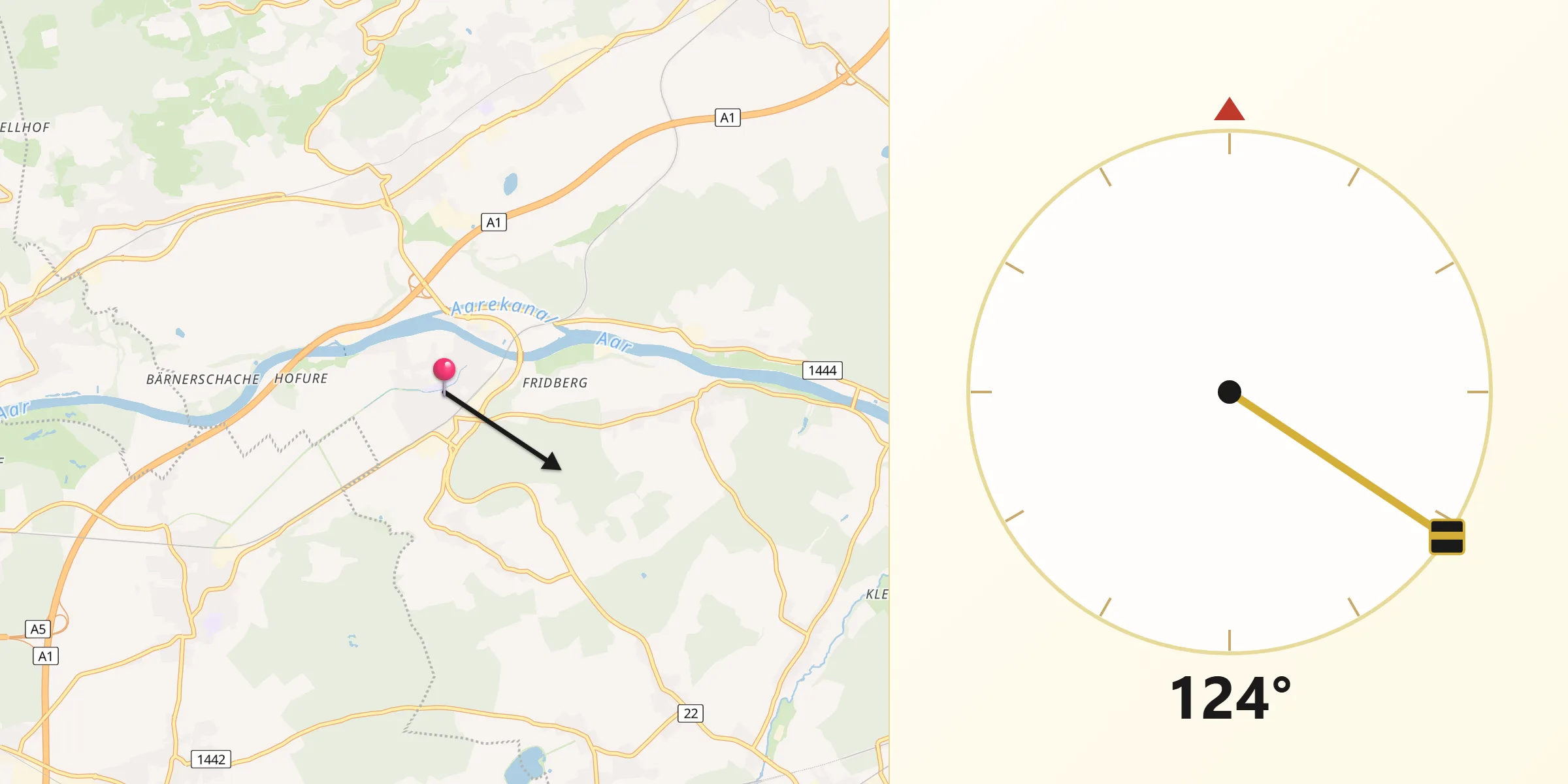 Qibla-Richtung von Wangen an der Aare