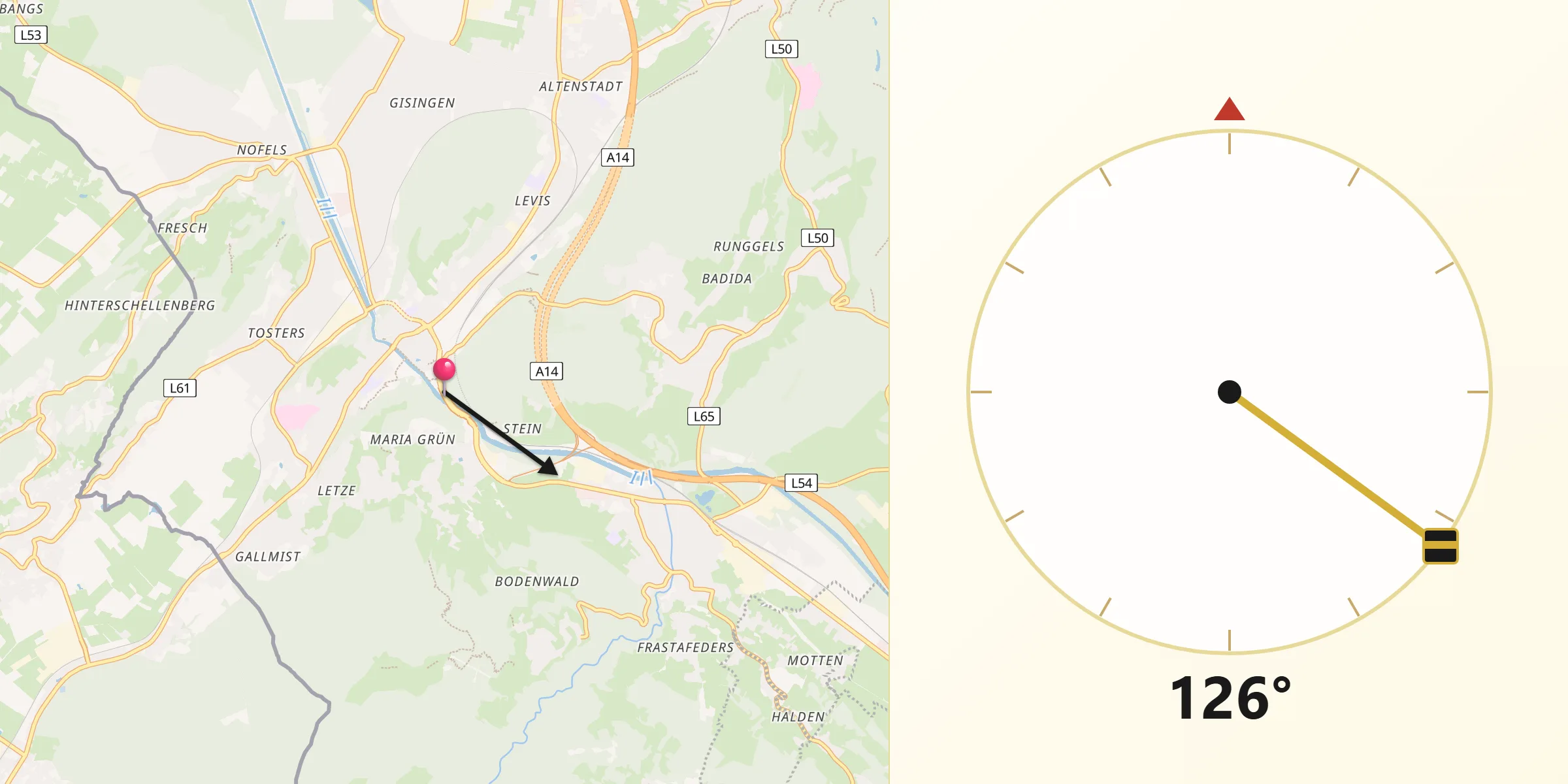 Qibla-Richtung von Feldkirch