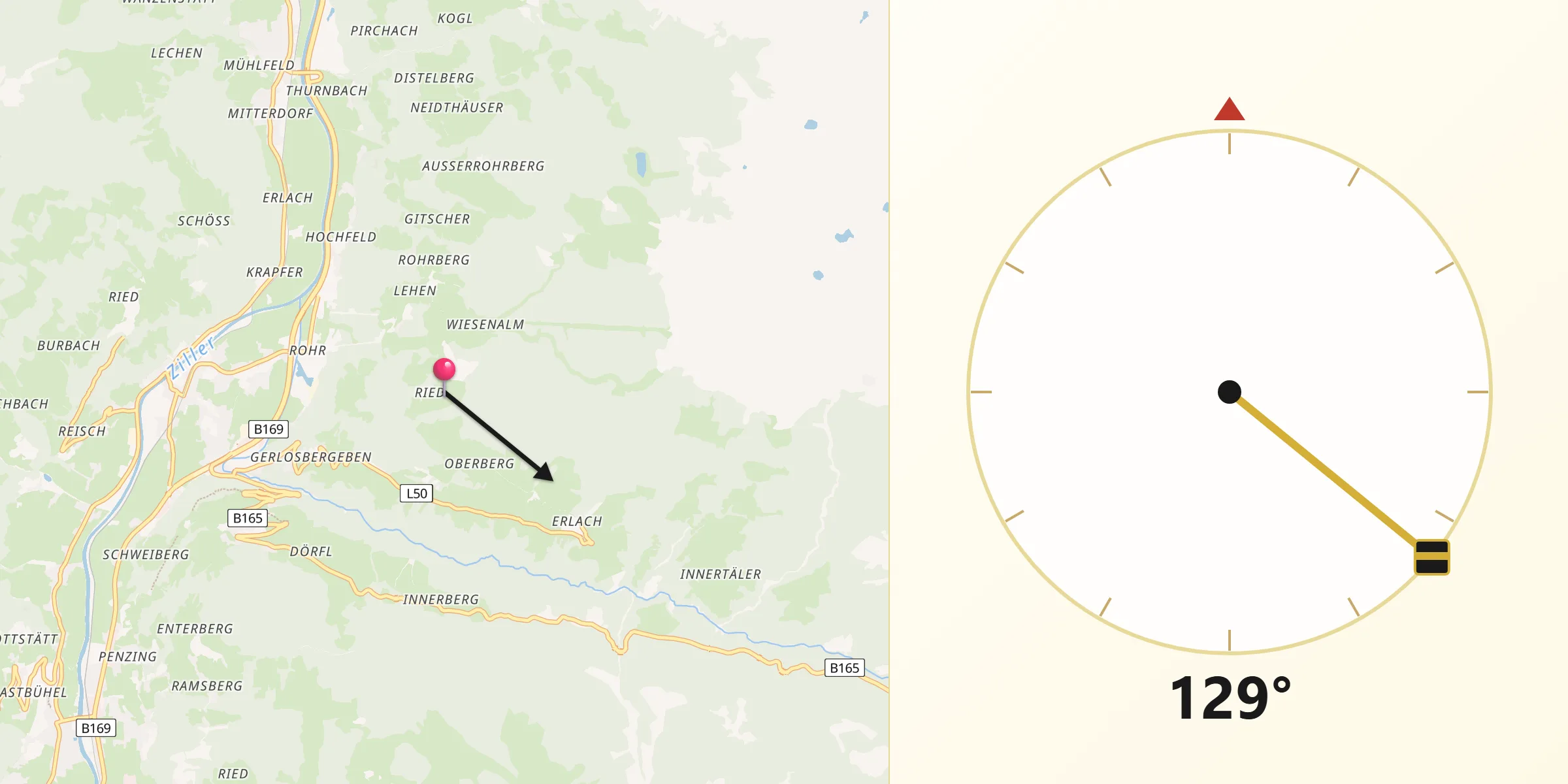 Qibla-Richtung von Rohrberg