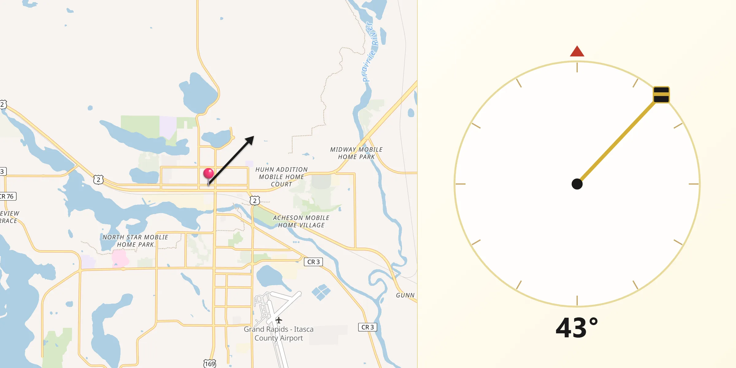 Dirección de la Qibla desde Grand Rapids
