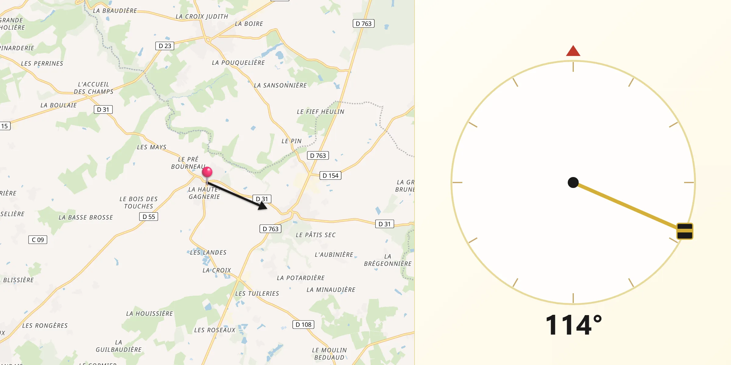 Direction vers la Qibla depuis La Remaudière