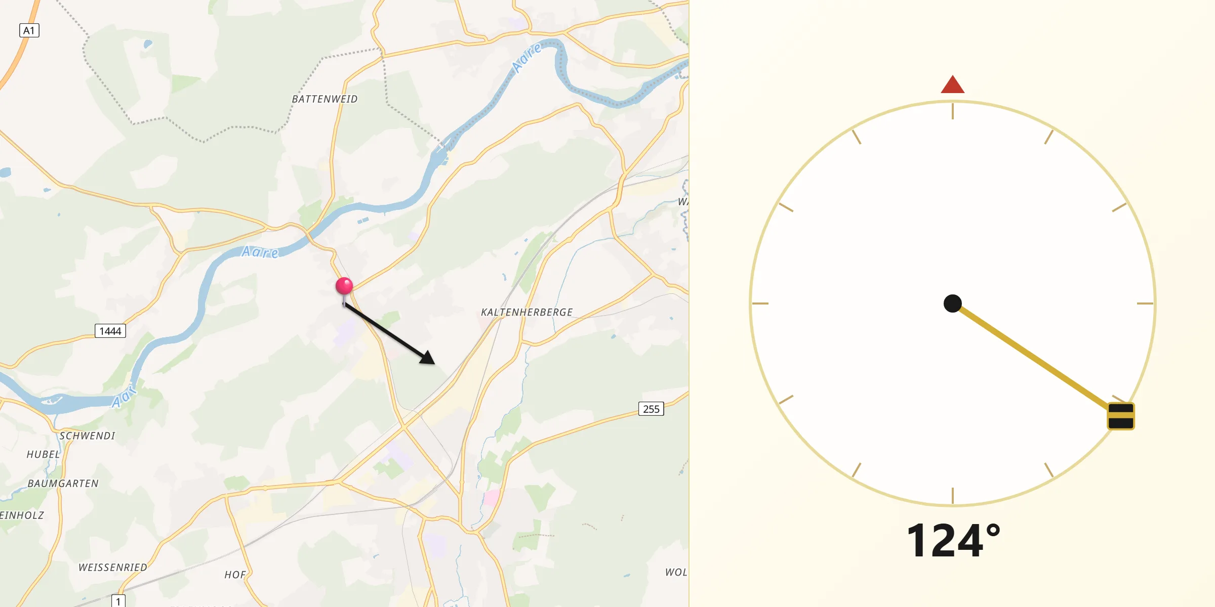 Qibla-Richtung von Aarwangen