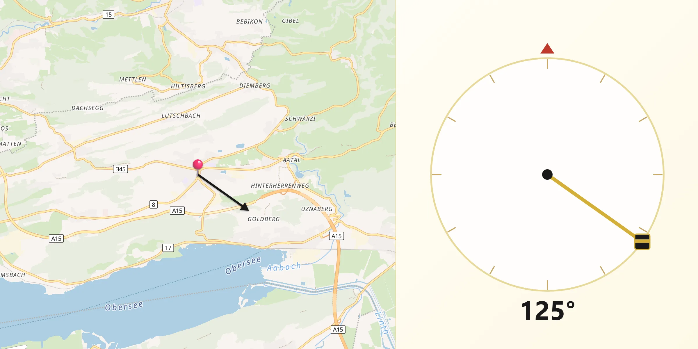 Direction vers la Qibla depuis Eschenbach
