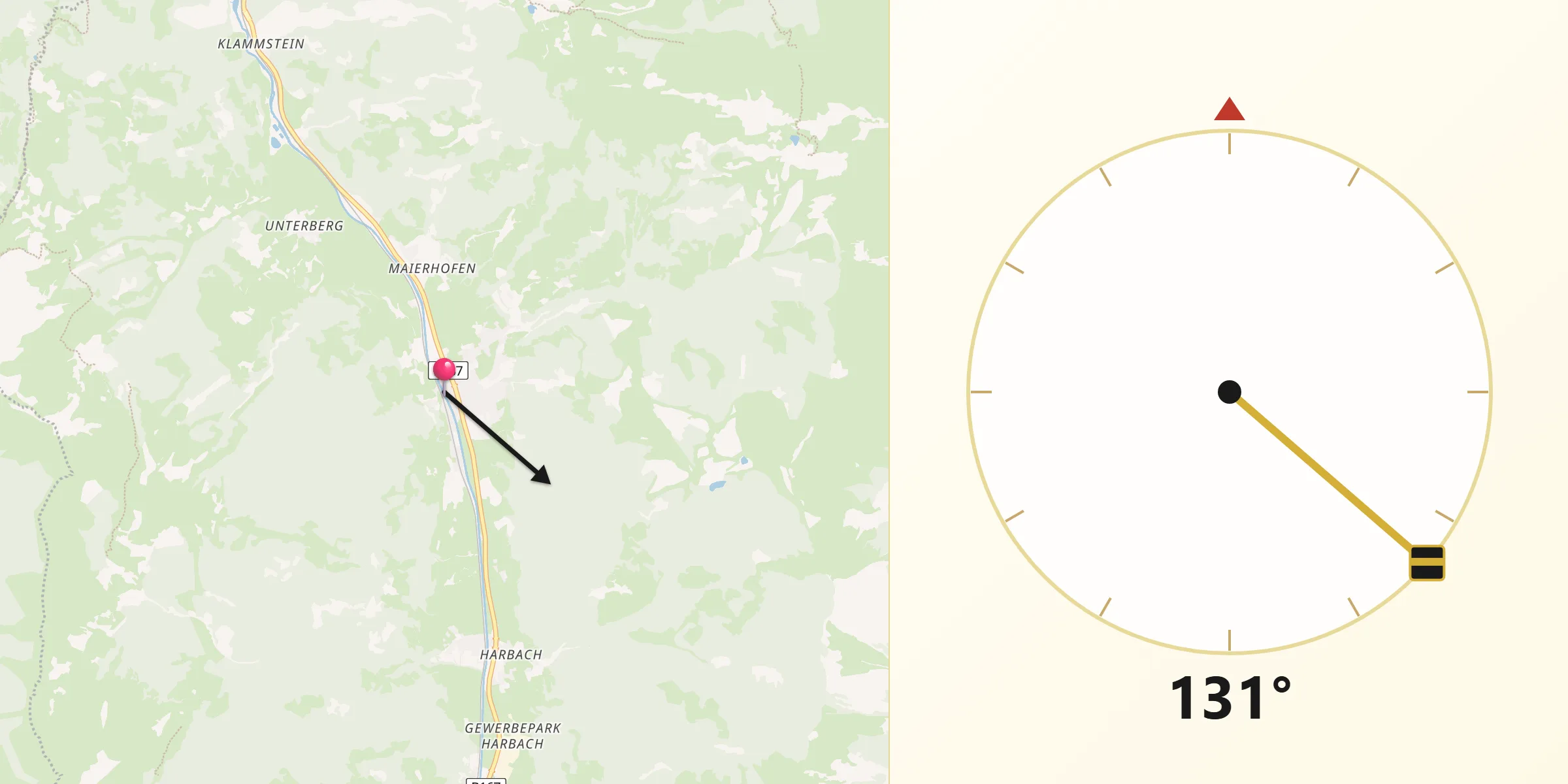 Qibla-Richtung von Dorfgastein