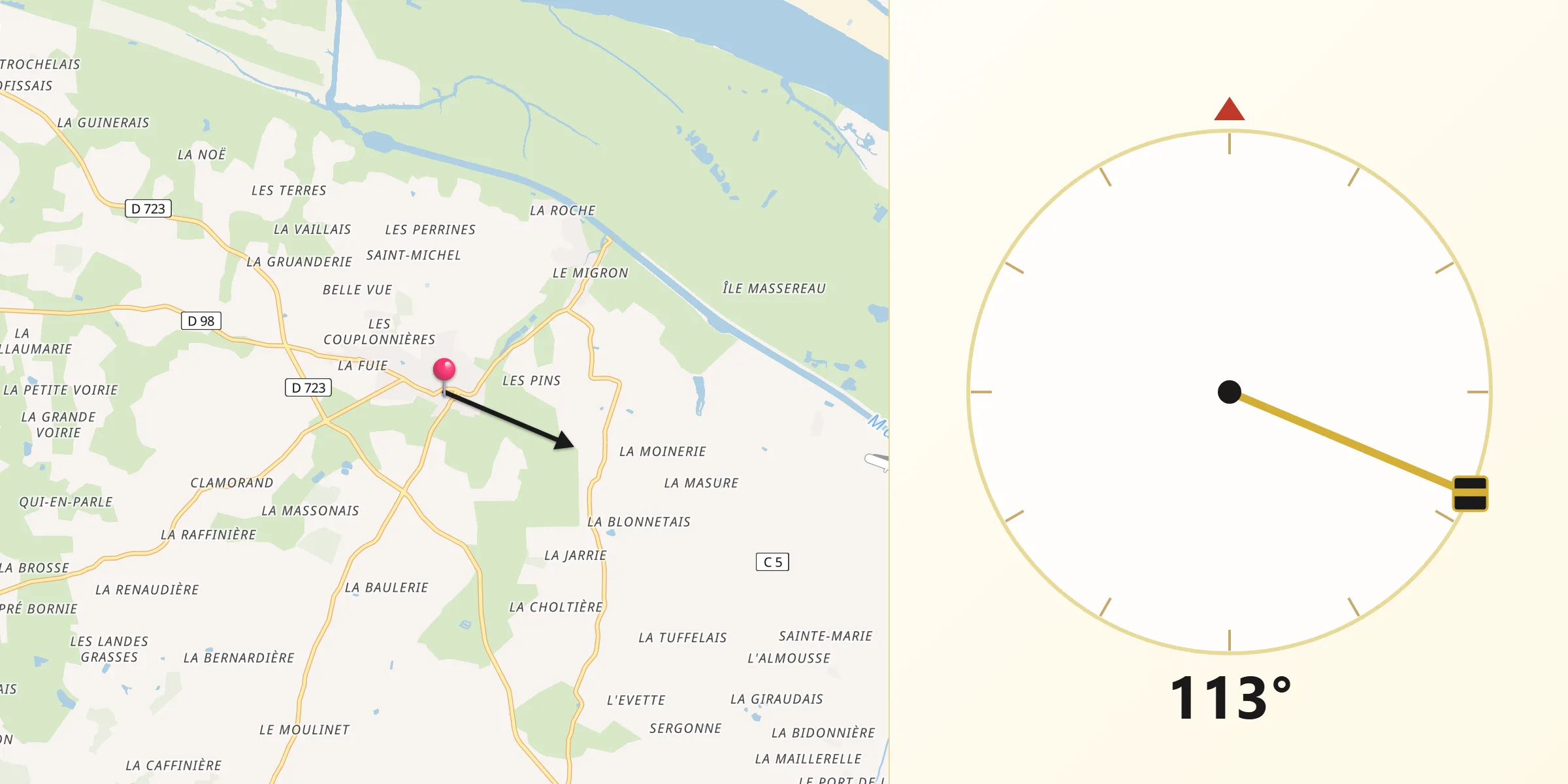 Direction vers la Qibla depuis Frossay