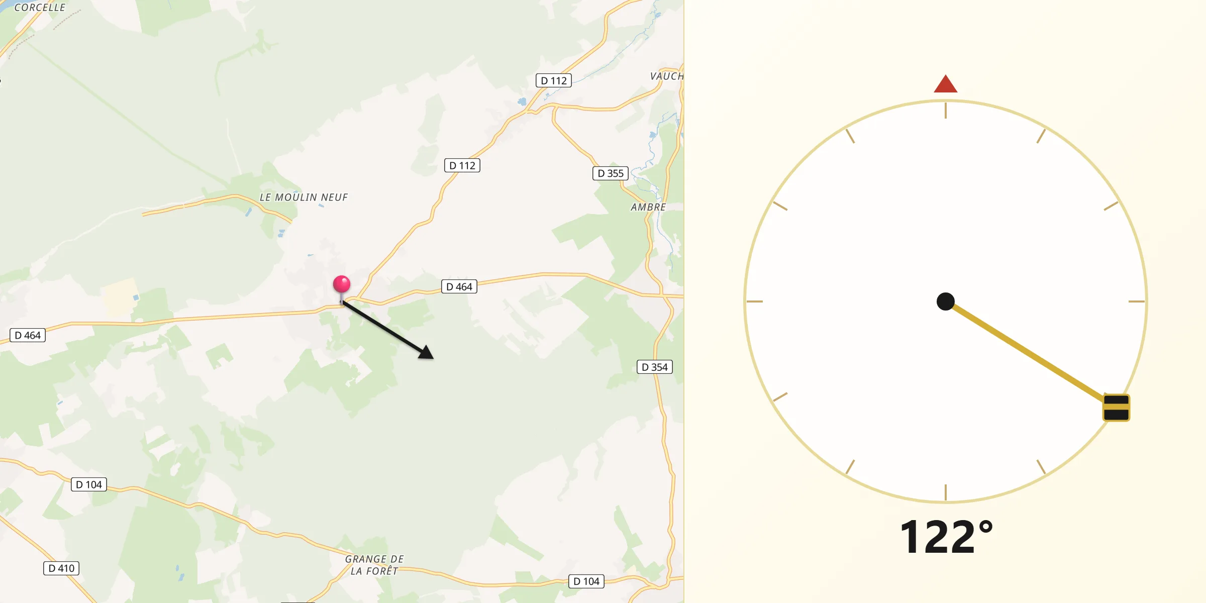 Direction vers la Qibla depuis Nancray