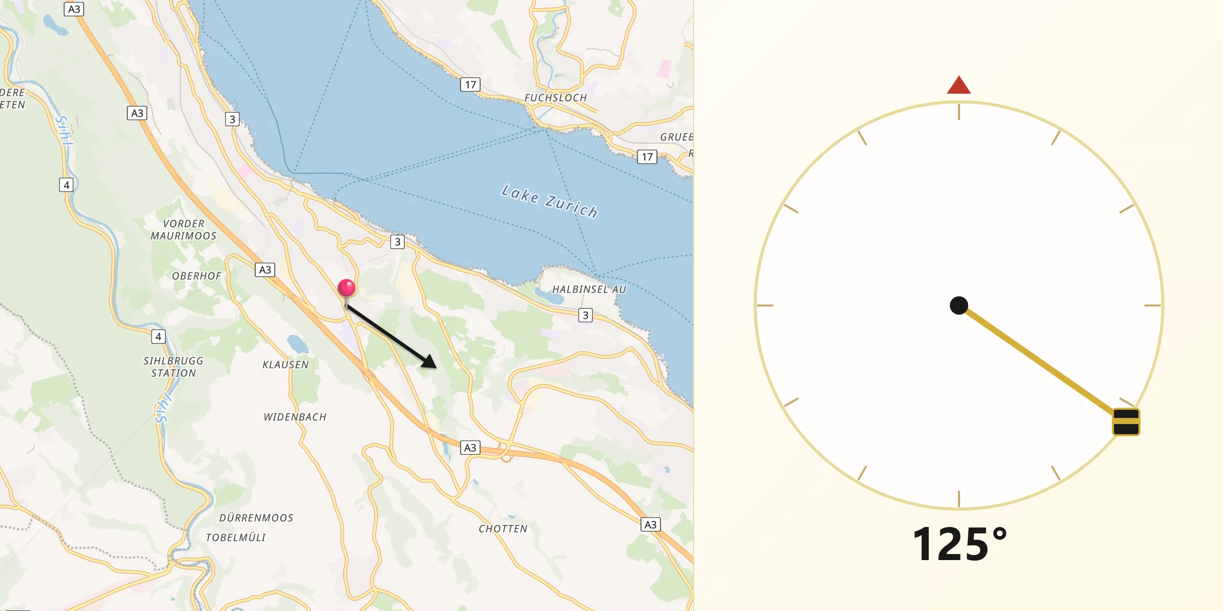 Direzione della Qibla da Horgen / Allmend