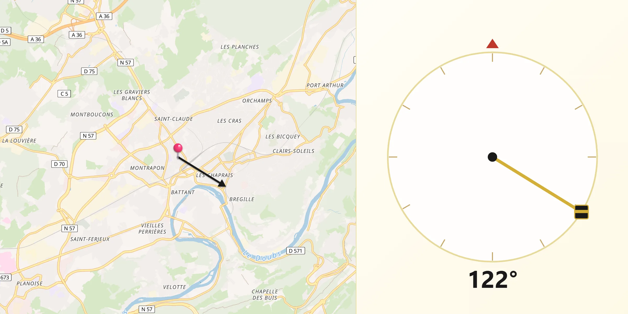 Kierunek Qibla z Besançon