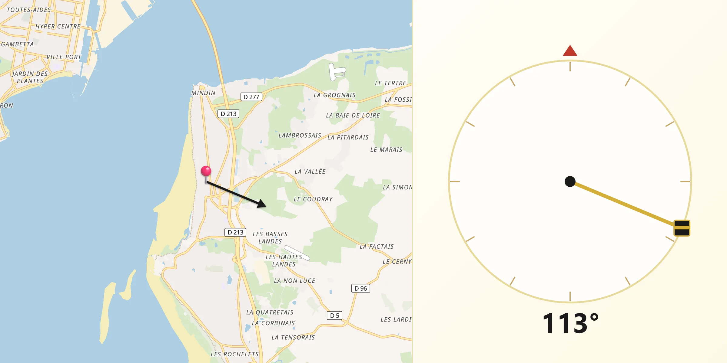 Direction vers la Qibla depuis Saint-Brevin-les-Pins