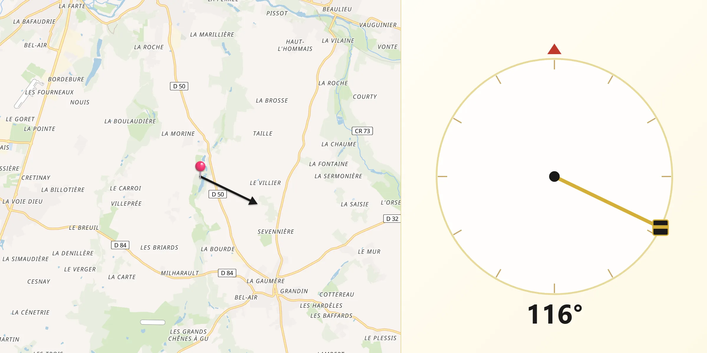 Direction vers la Qibla depuis Département d'Indre-et-Loire