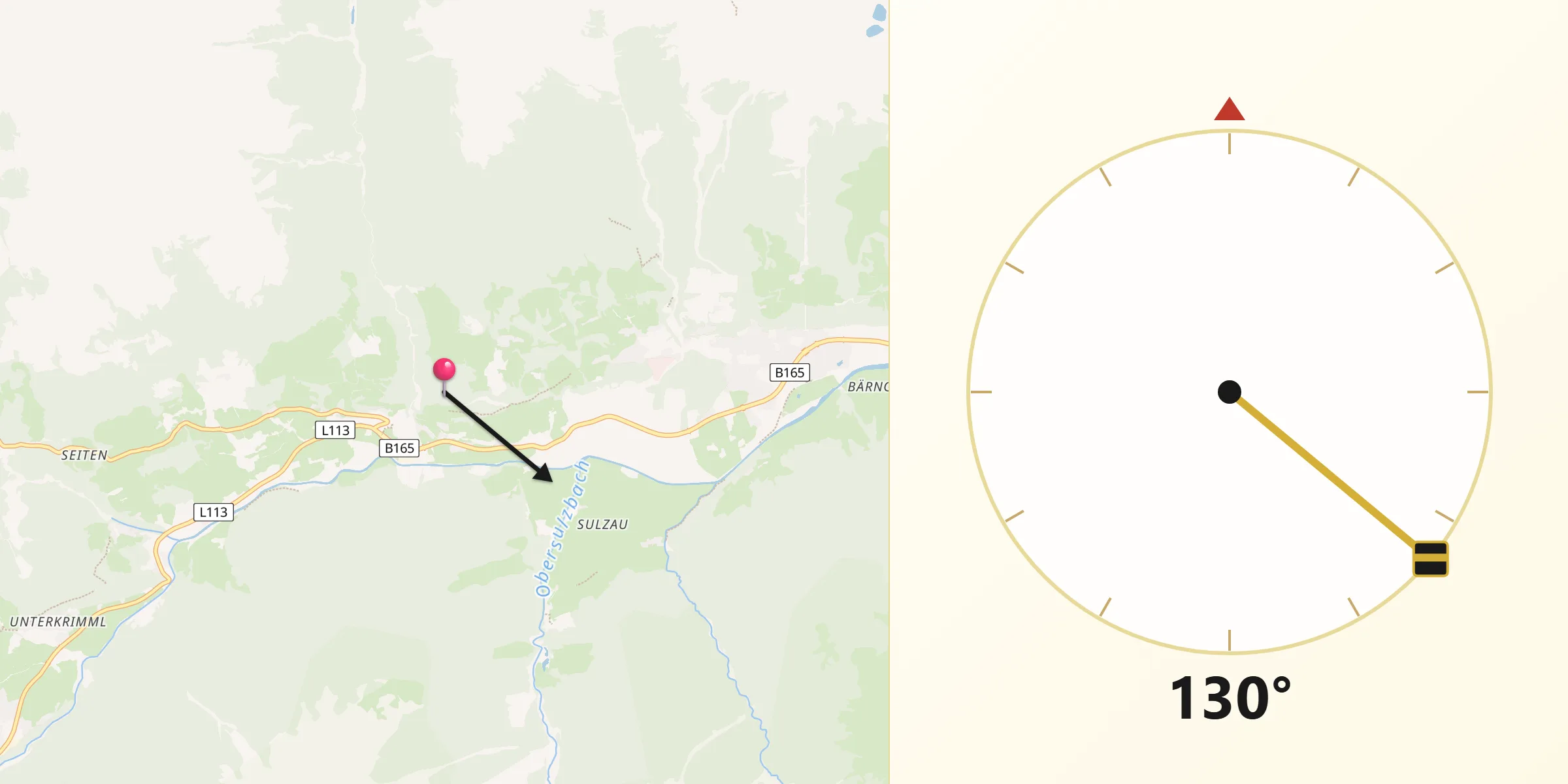 Qibla-Richtung von Wald im Pinzgau