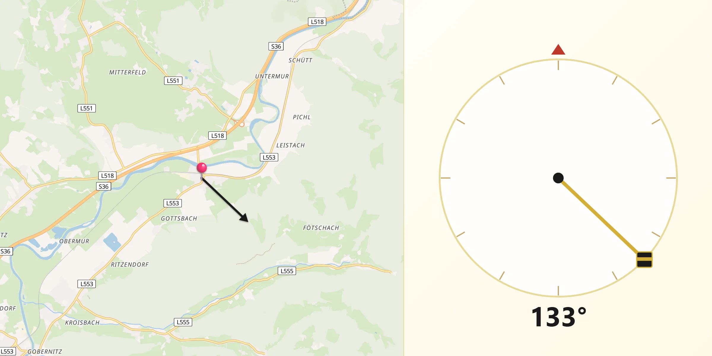 Qibla-Richtung von Sankt Lorenzen bei Knittelfeld