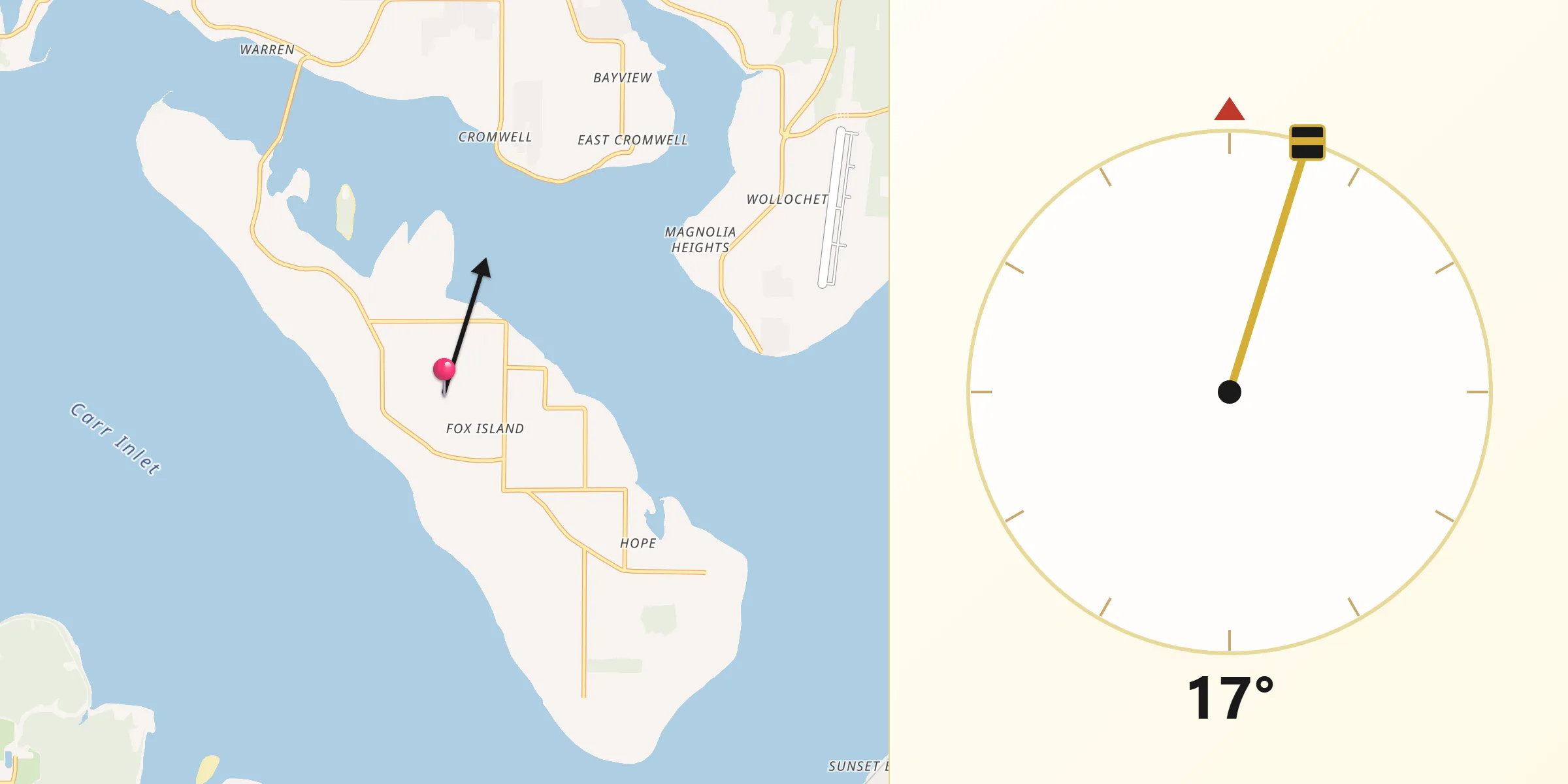 Qibla Direction from Fox Island