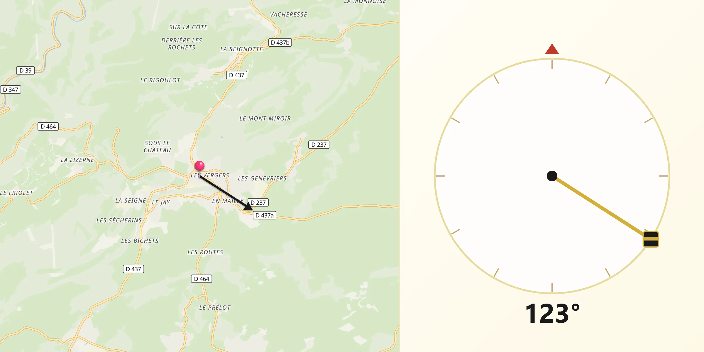 Direction vers la Qibla depuis Maîche