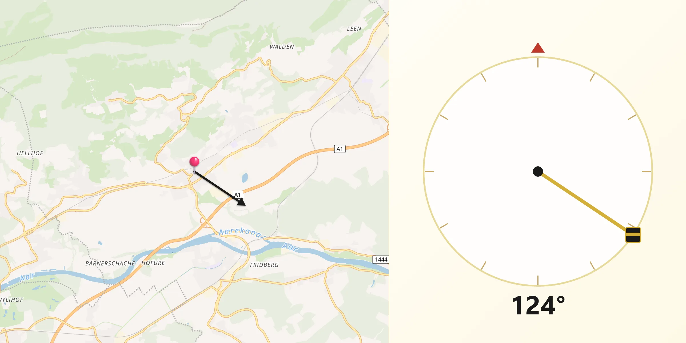 Direction vers la Qibla depuis Wiedlisbach
