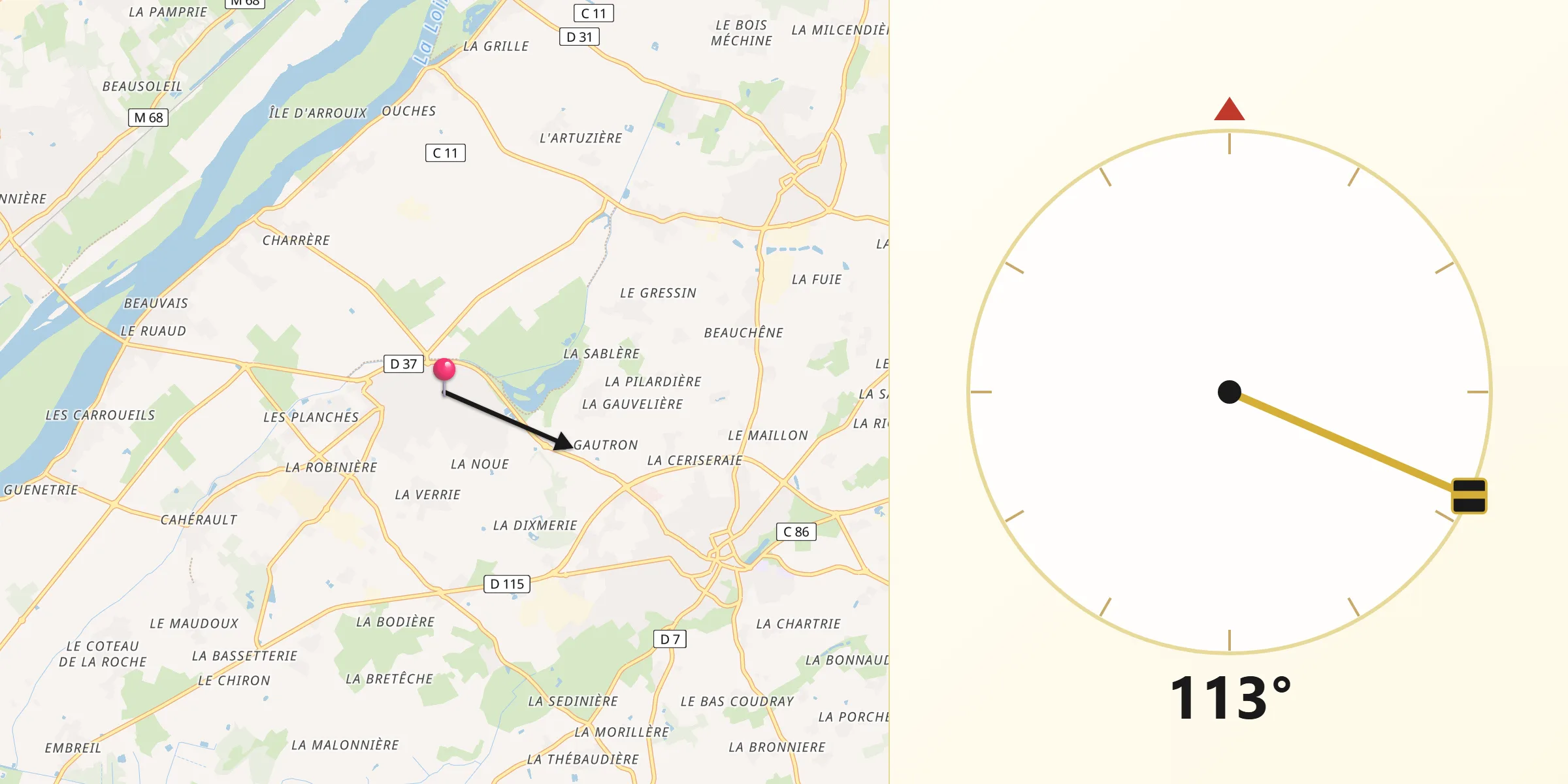 Direction vers la Qibla depuis Saint-Julien-de-Concelles