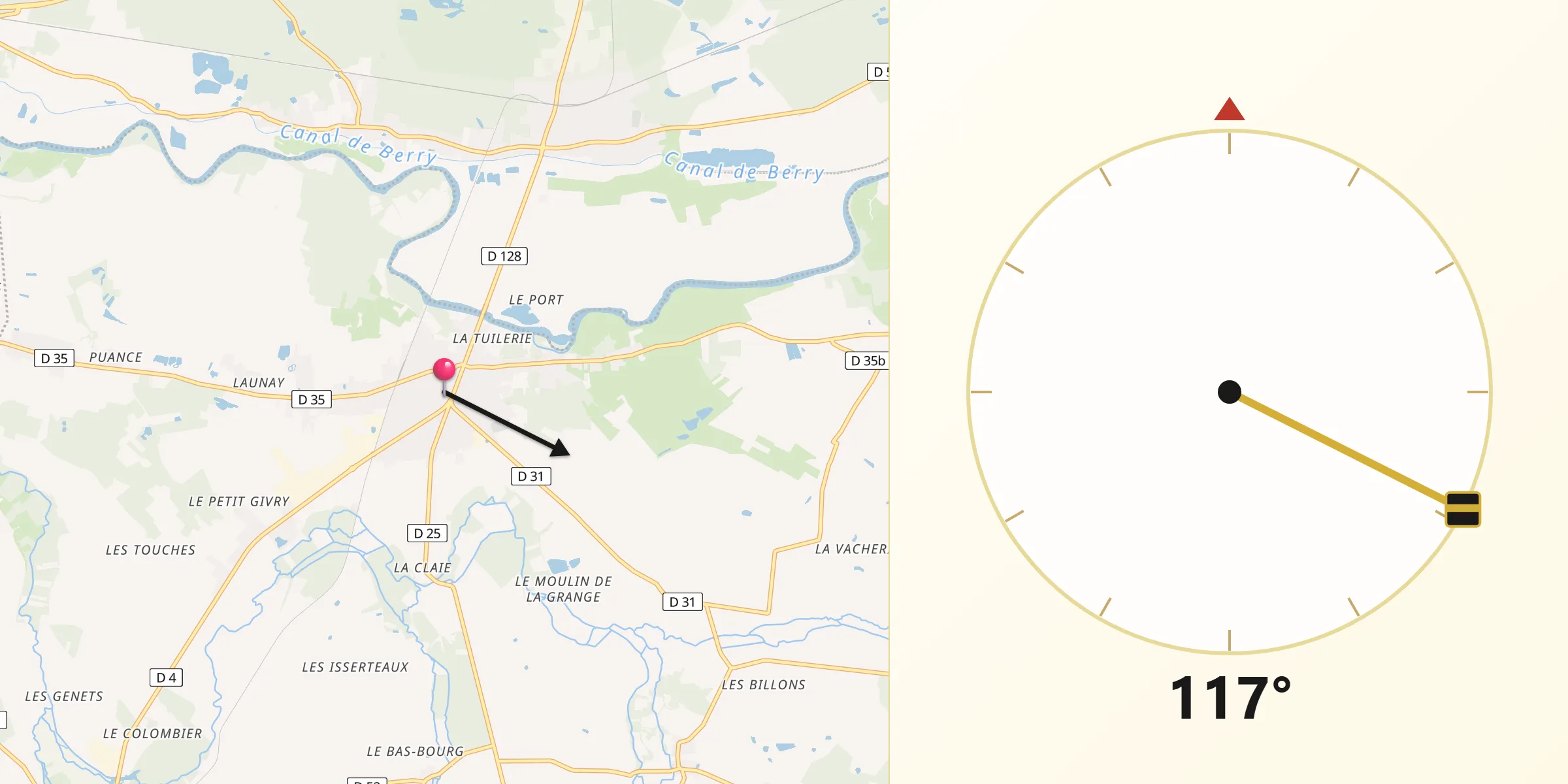 Direction vers la Qibla depuis Chabris
