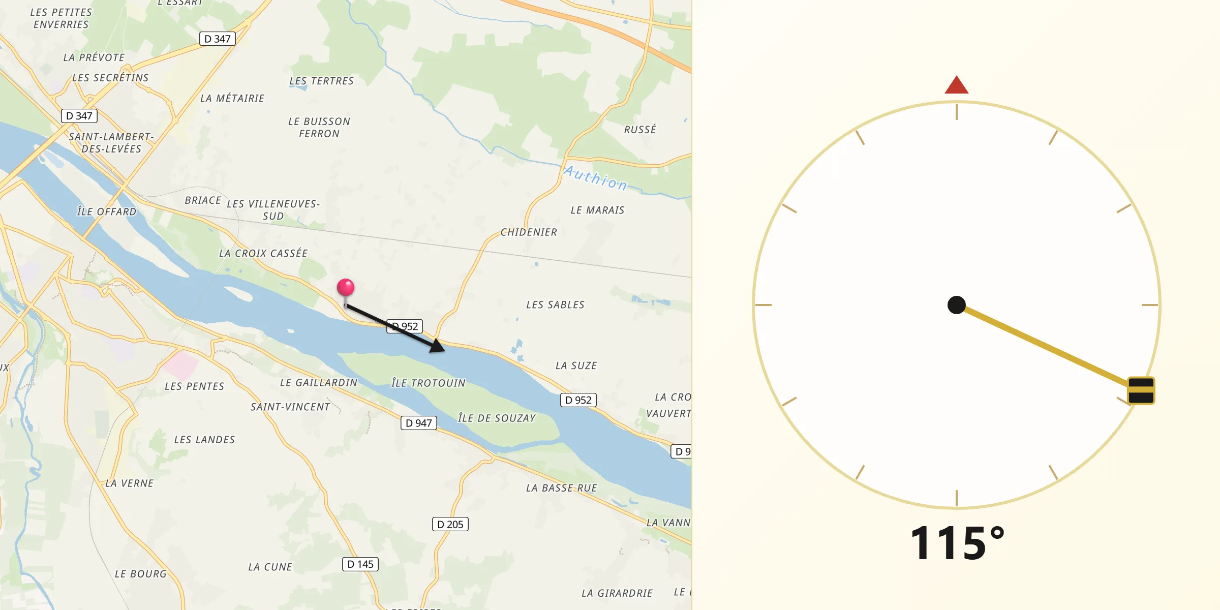 Direction vers la Qibla depuis Villebernier