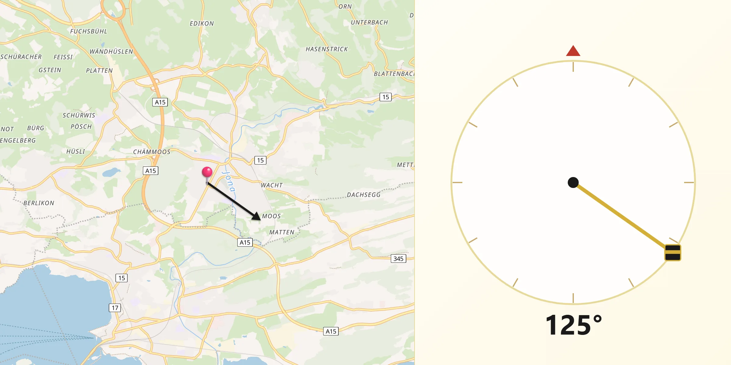 Qibla-Richtung von Rüti / Westlicher Dorfteil