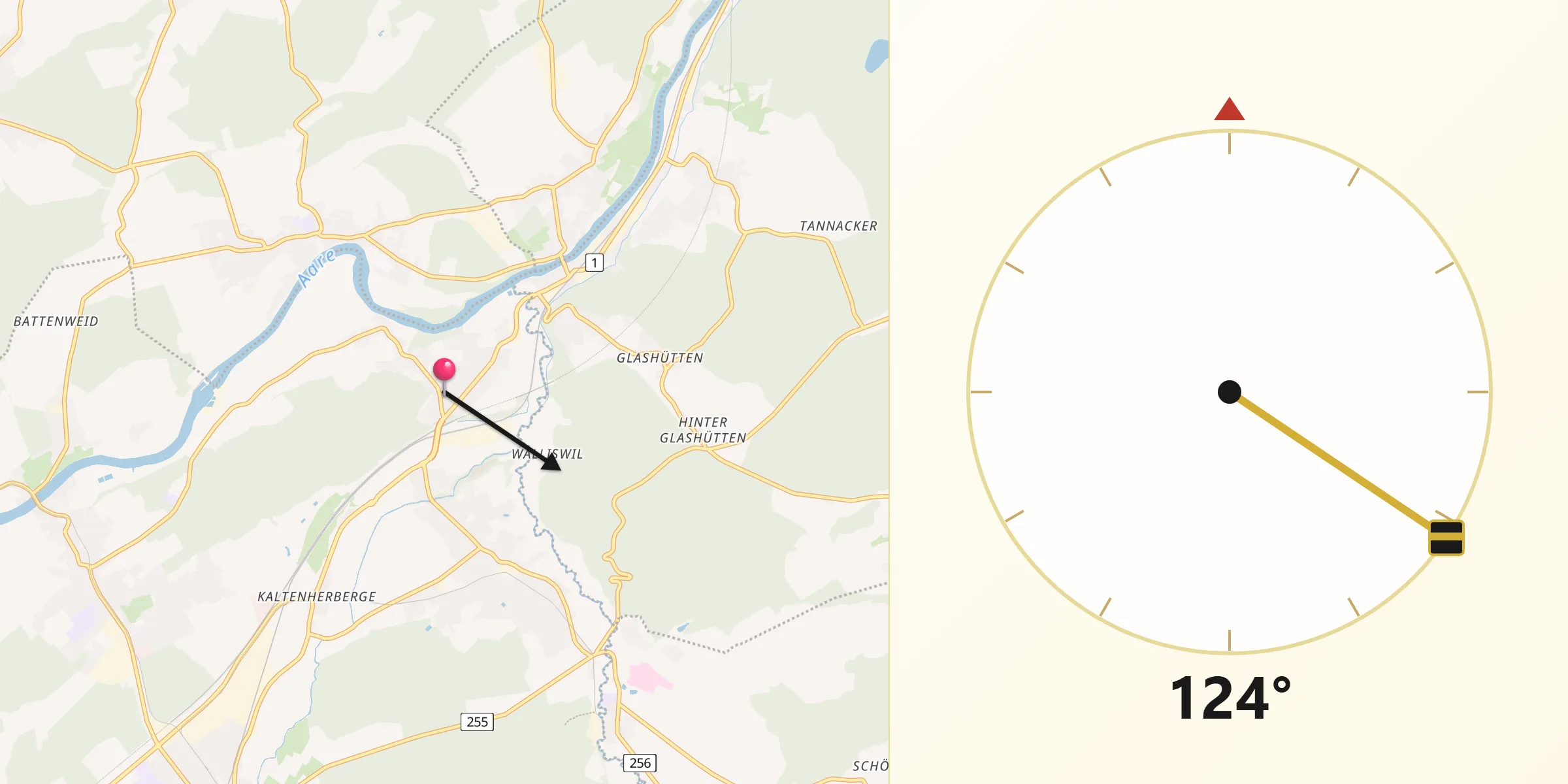 Direction vers la Qibla depuis Wynau