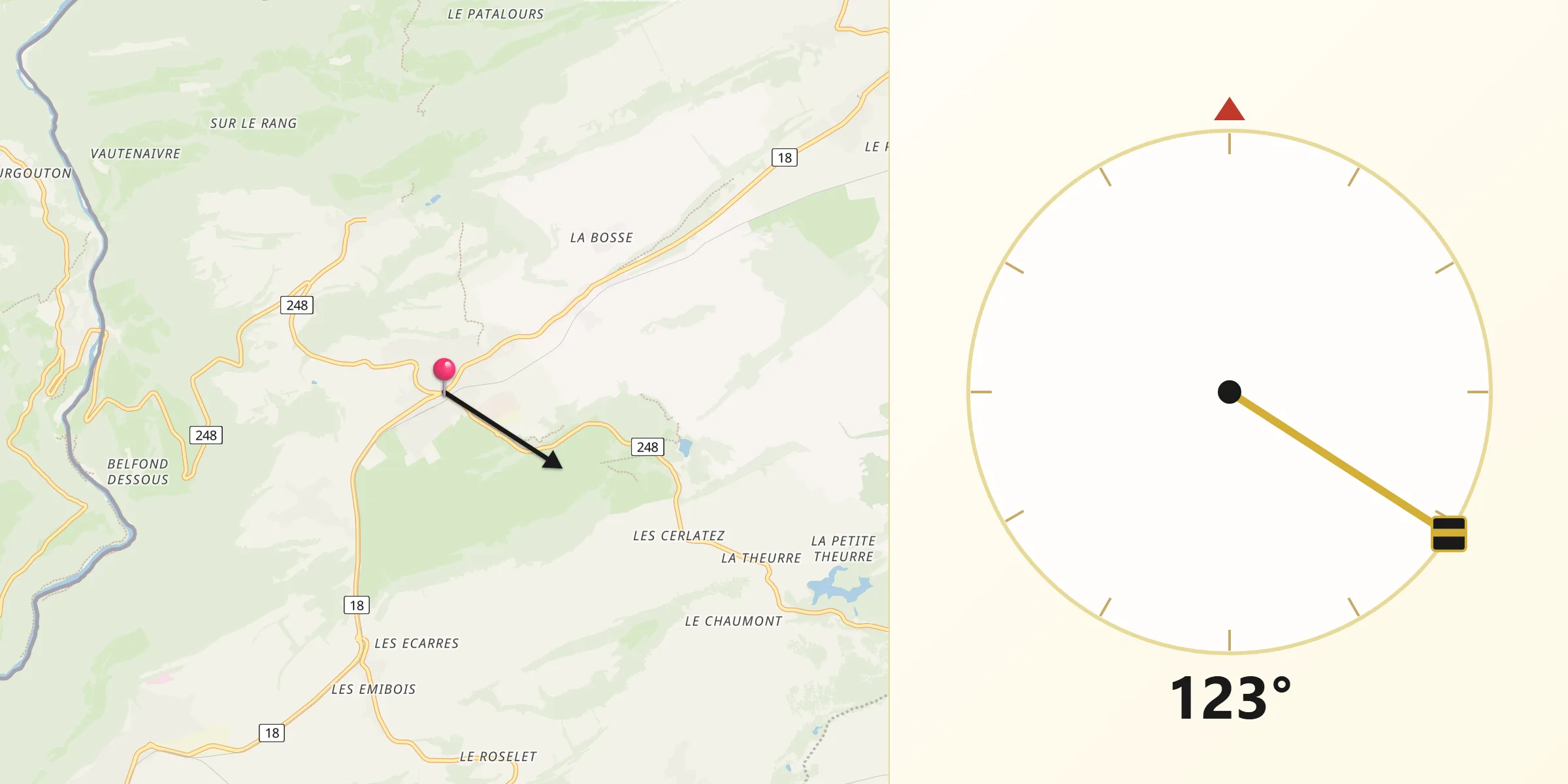 Direction vers la Qibla depuis Saignelégier