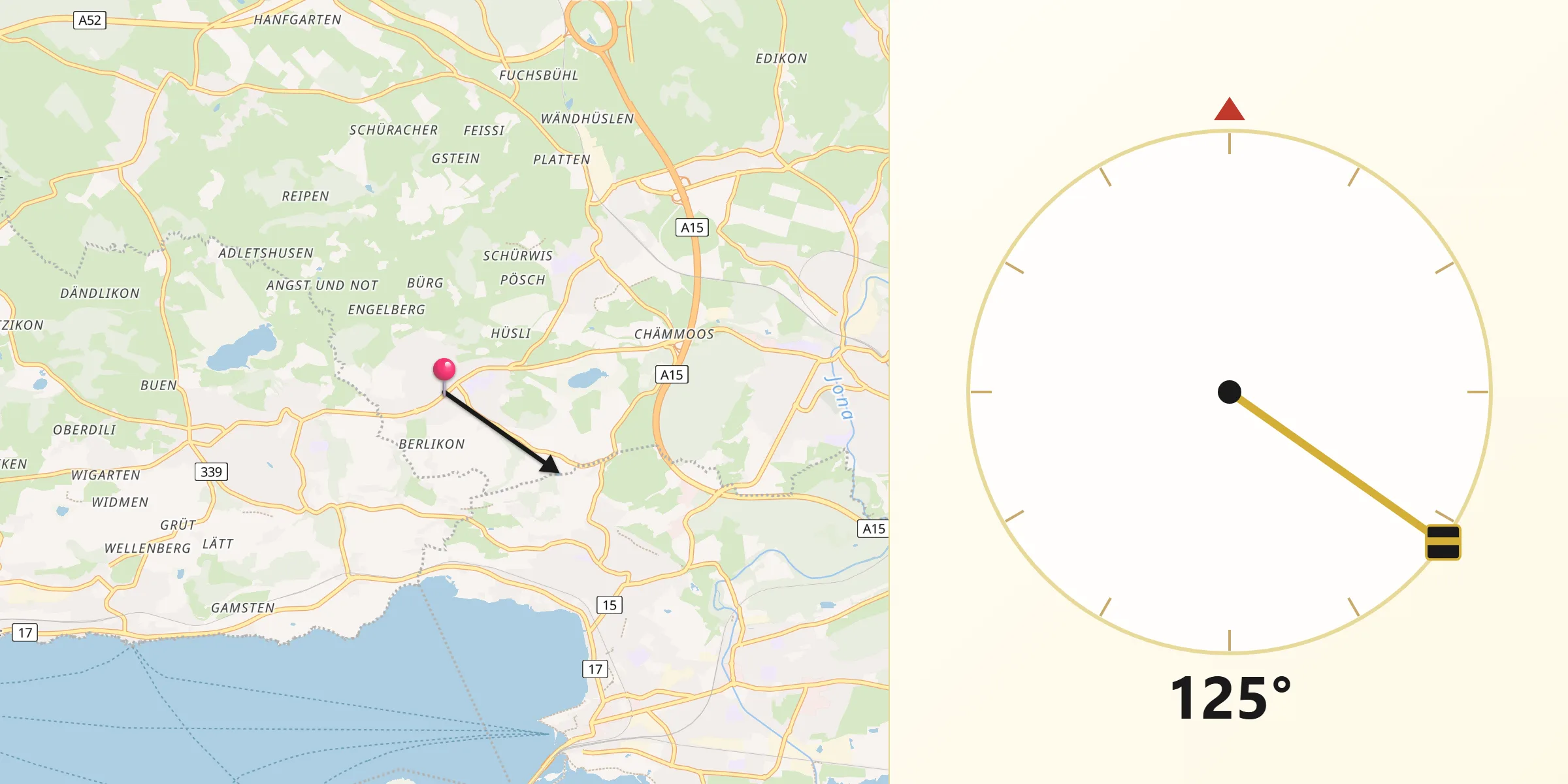 Direction vers la Qibla depuis Wolfhausen