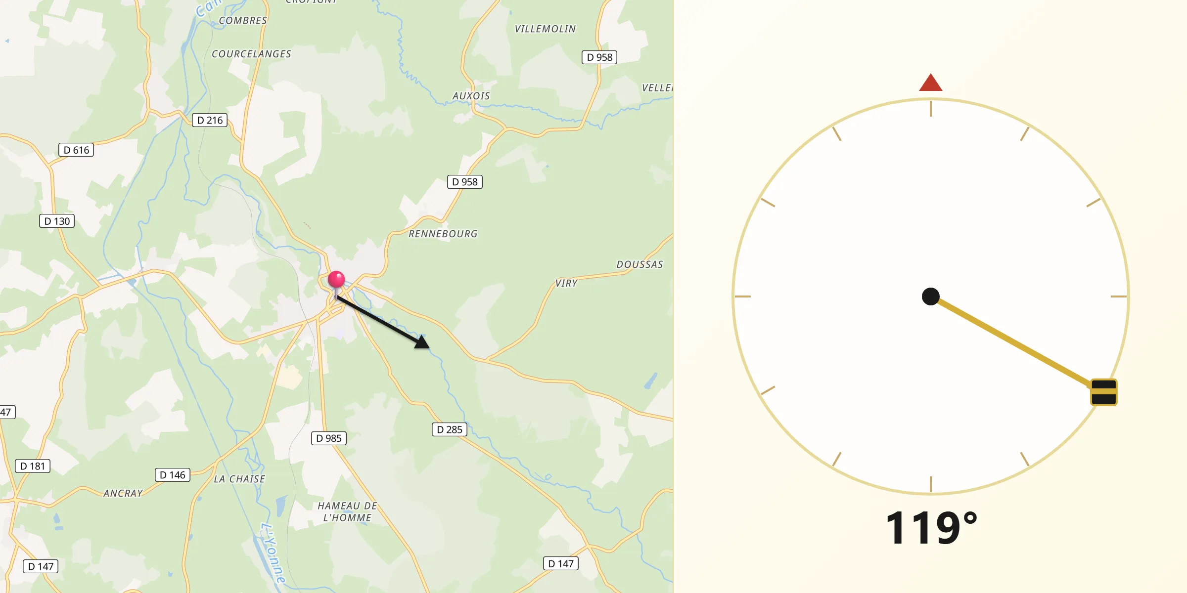 Direction vers la Qibla depuis Corbigny