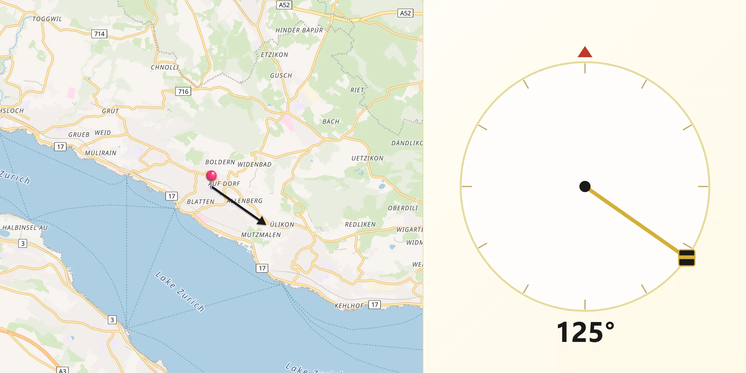 Direzione della Qibla da Männedorf