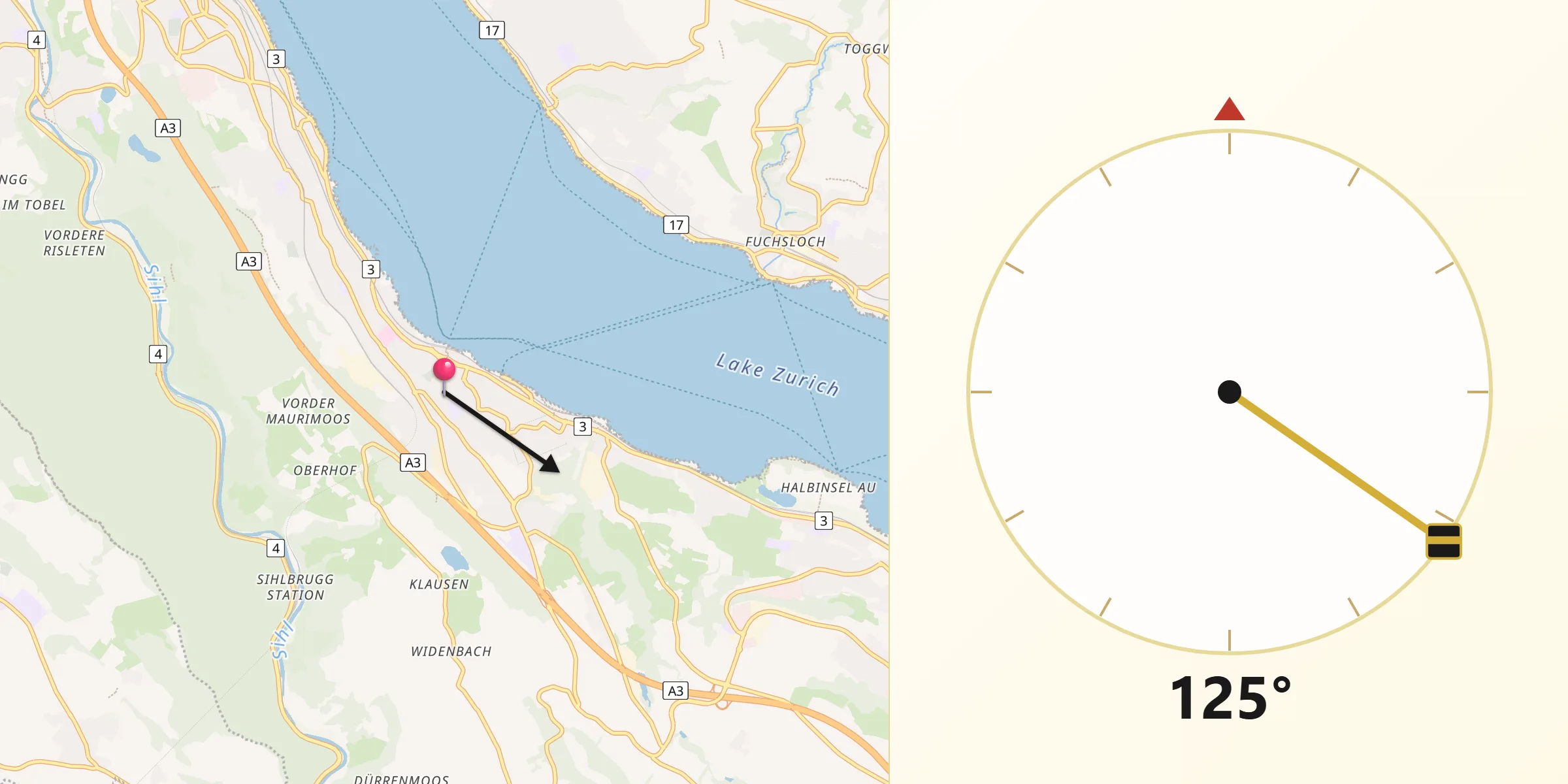 Direzione della Qibla da Bezirk Horgen