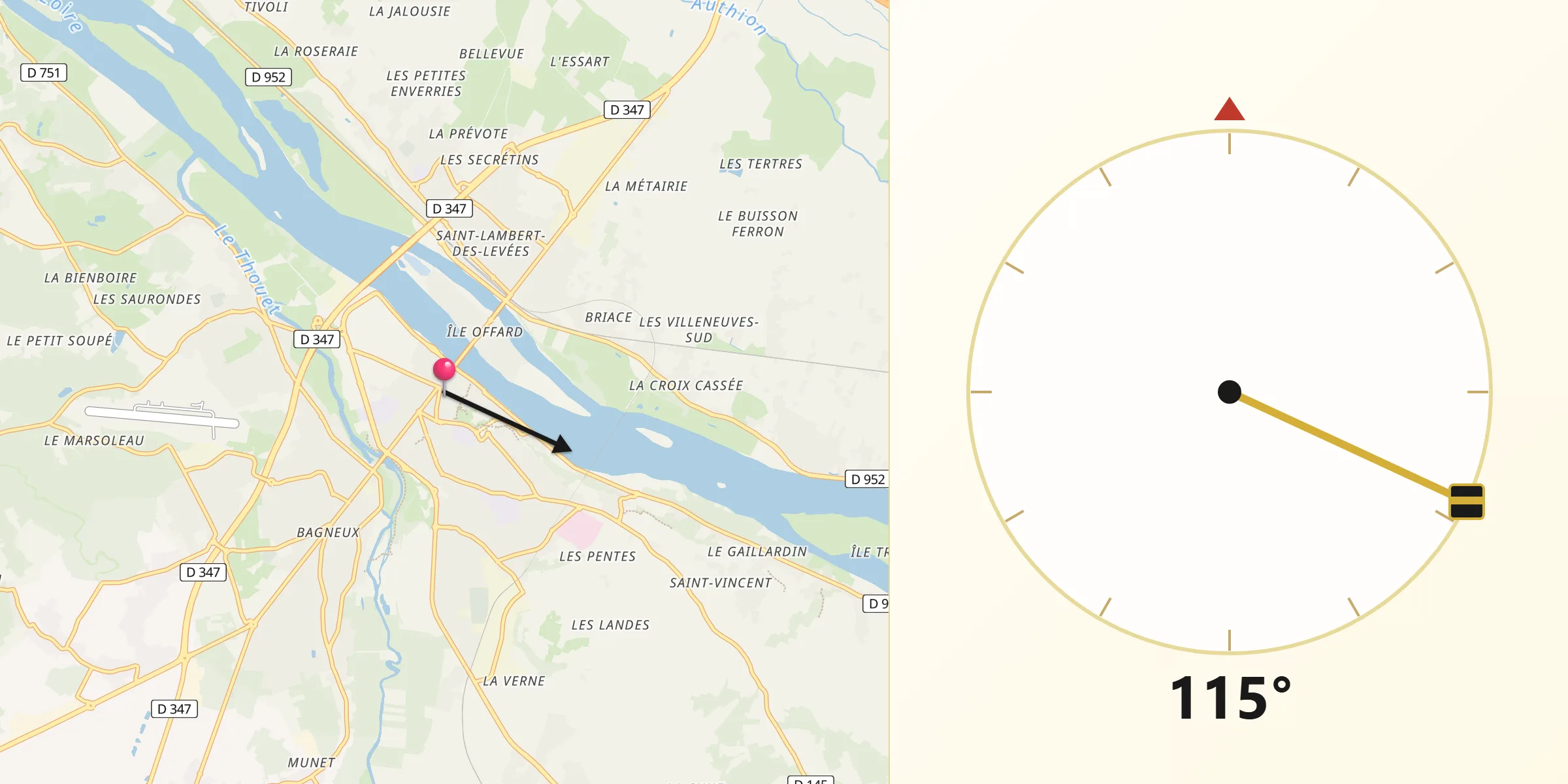 Direction vers la Qibla depuis Saumur