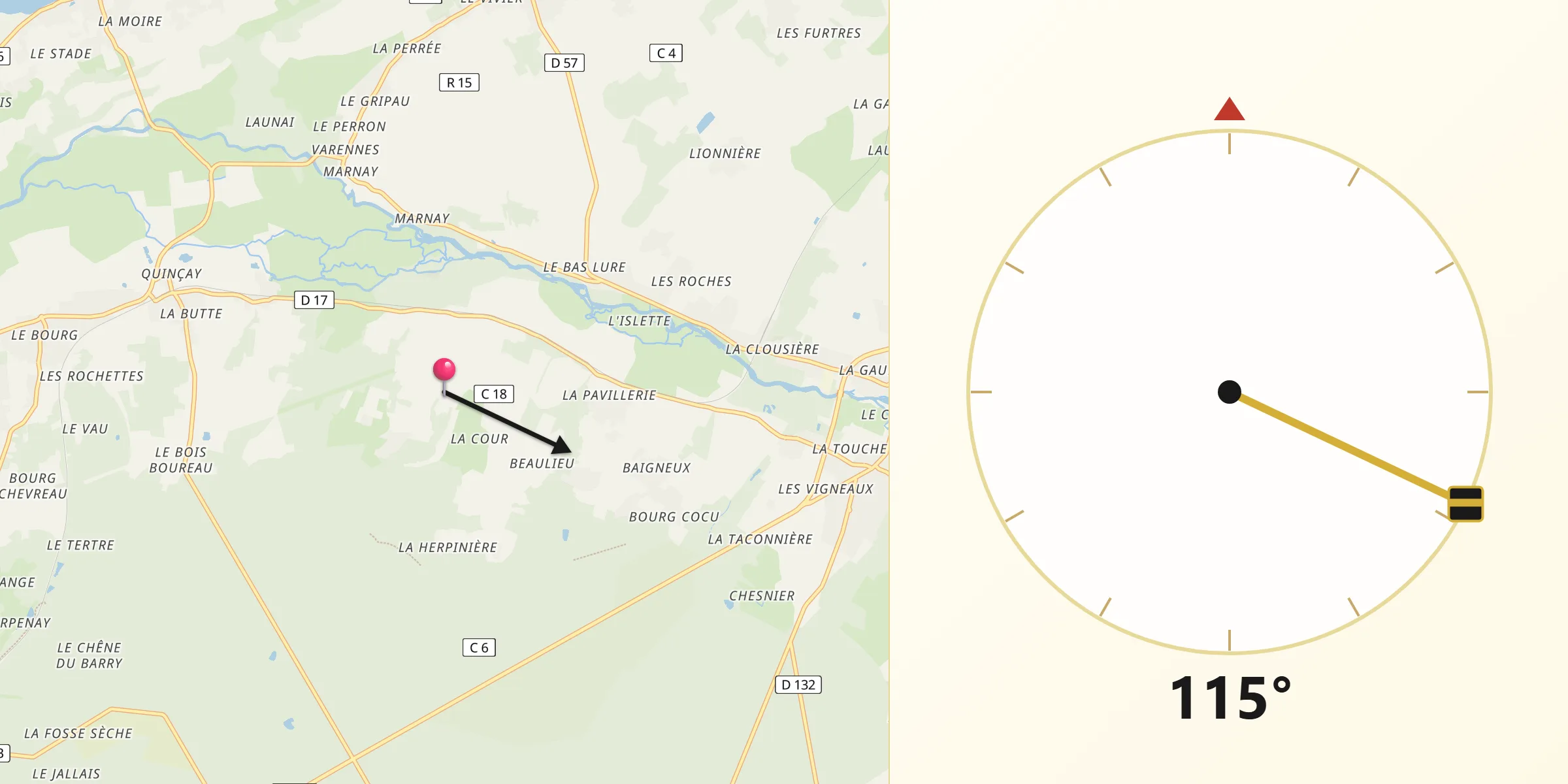 Direction vers la Qibla depuis Cheillé