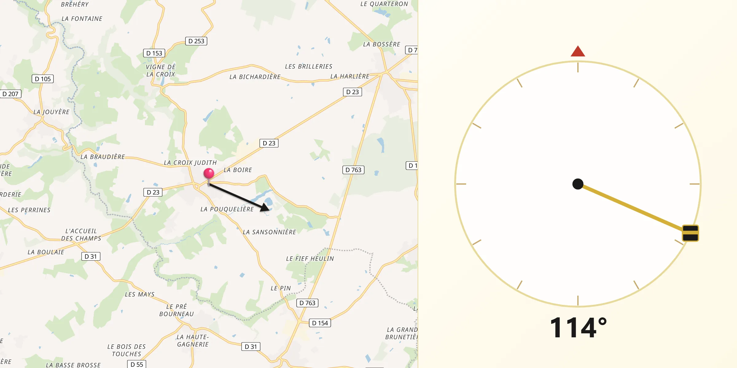 Direction vers la Qibla depuis Landemont