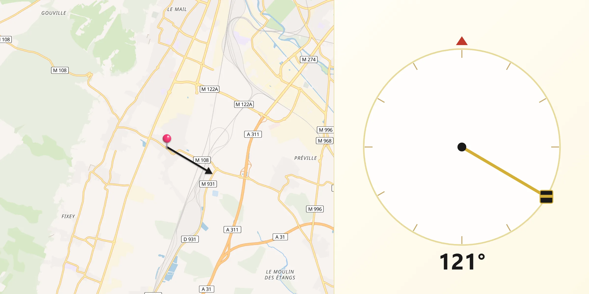 Direction vers la Qibla depuis Perrigny-lès-Dijon