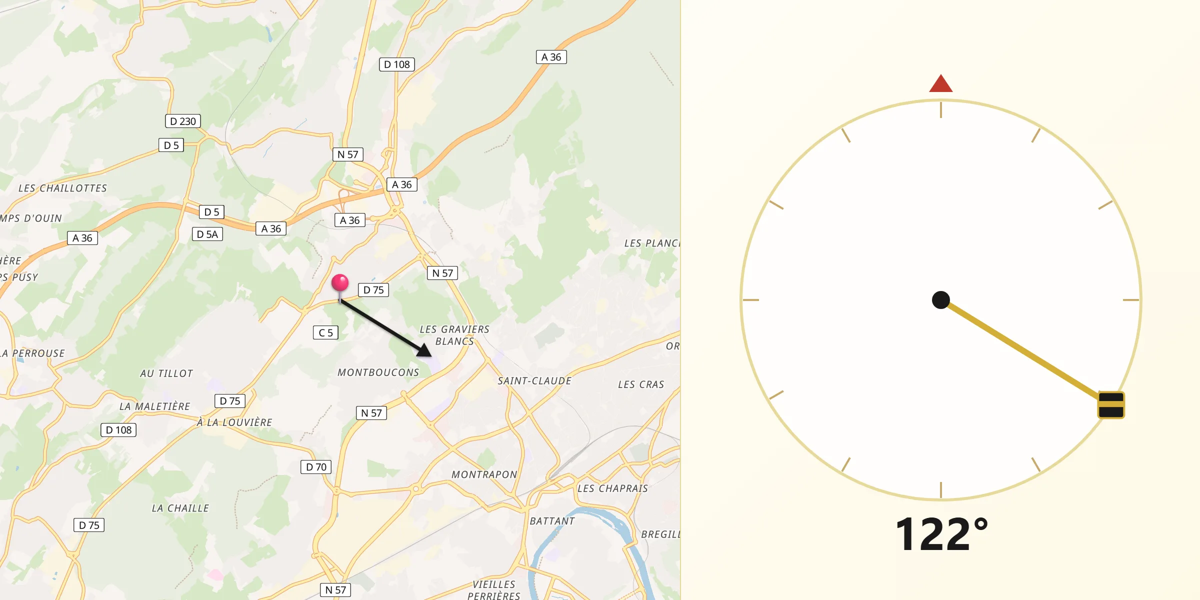 Direction vers la Qibla depuis École-Valentin