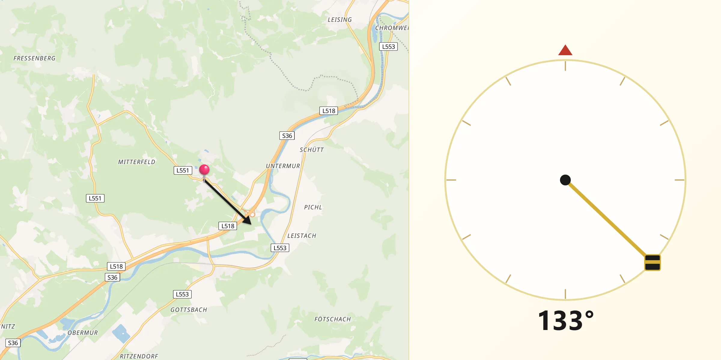 Qibla-Richtung von Feistritz bei Knittelfeld