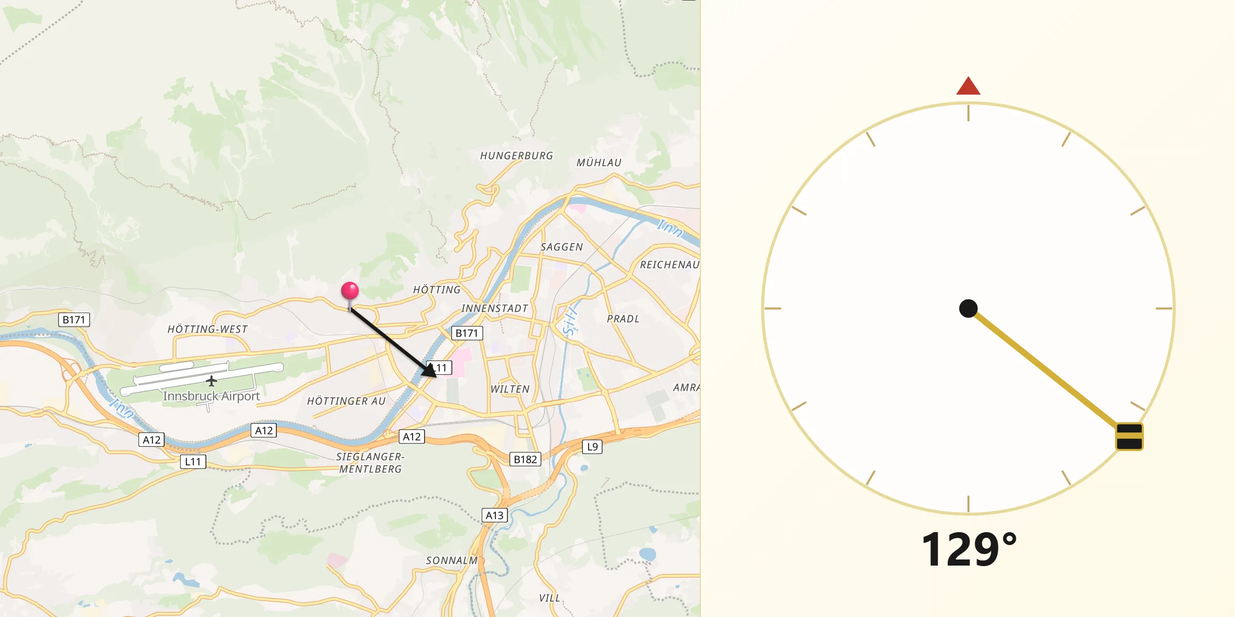 Qibla-Richtung von Hötting