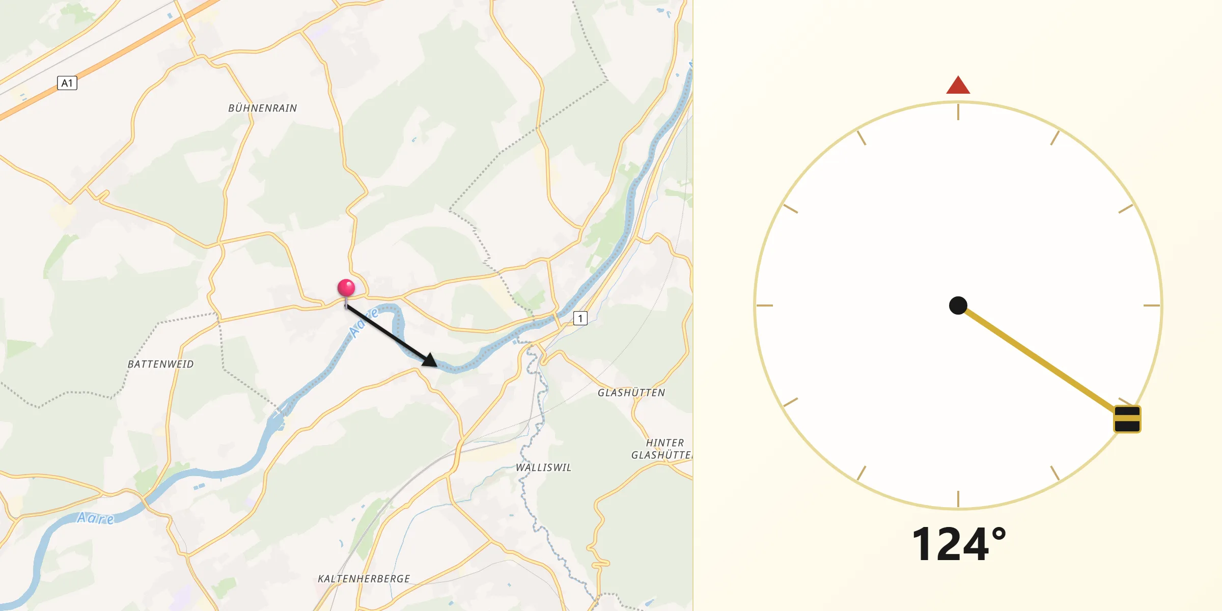 Direction vers la Qibla depuis Wolfwil