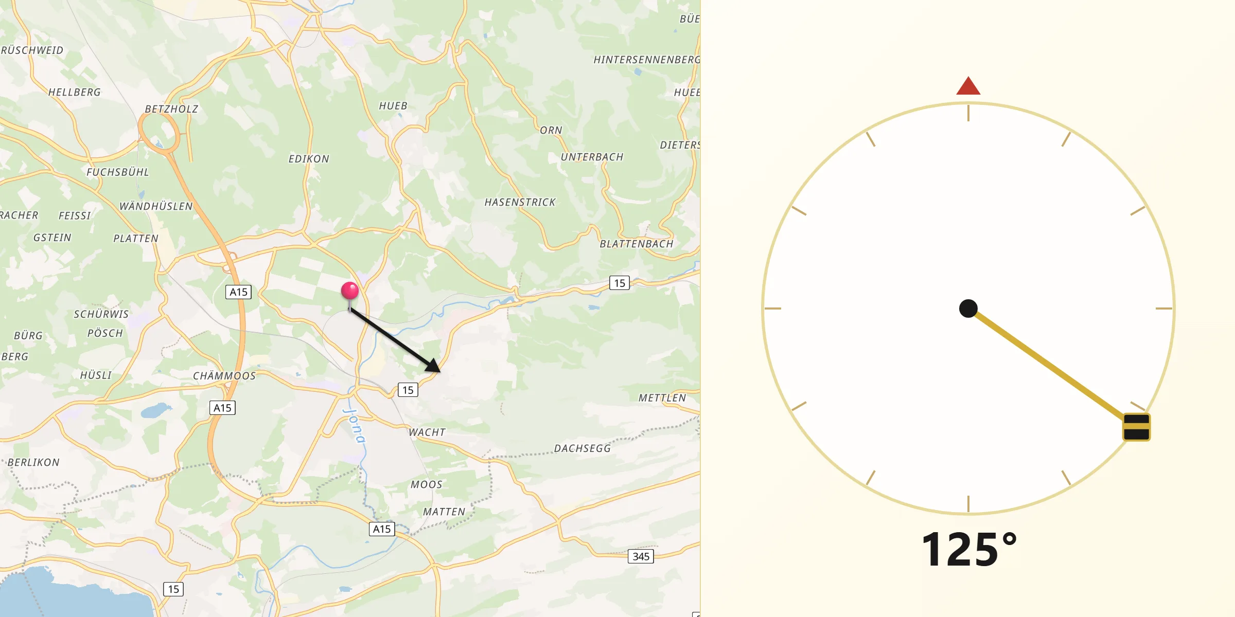 Direction vers la Qibla depuis Tann