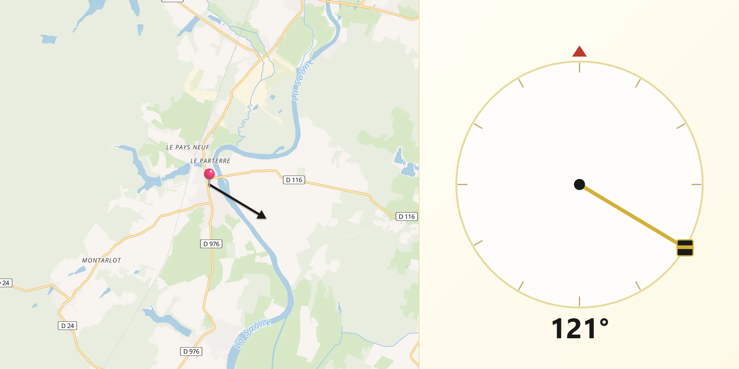 Direction vers la Qibla depuis Lamarche-sur-Saône